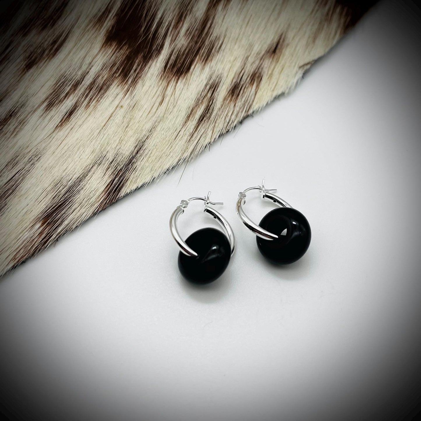Black Onyx Crystal Hoop Hearings, Onyx and Sterling Silver Earrings, Silver Hoop Earrings, Black Onyx Earrings, Crystal Silver Hoops