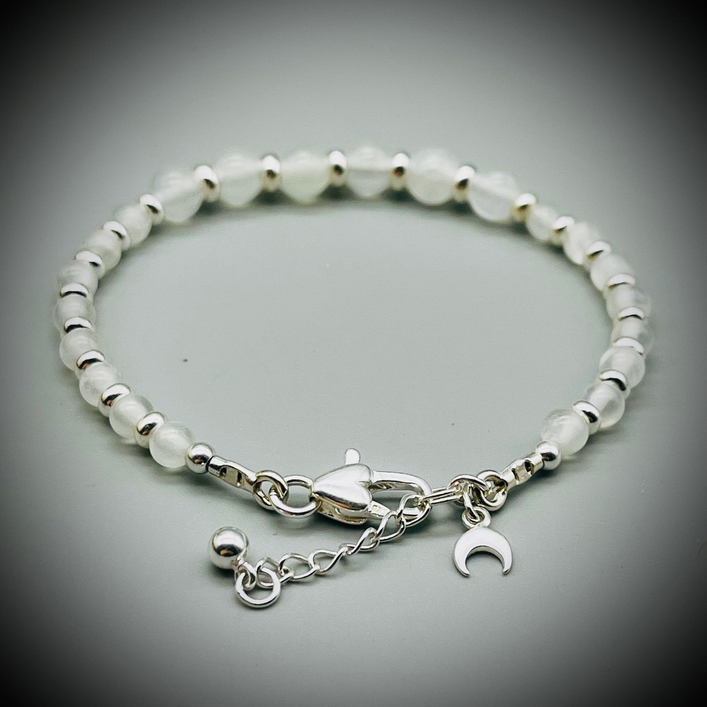 Selenite Crystal Bracelet, Selenite and Sterling Silver Bracelet, Energy Clearing Bracelet, Selenite Bracelet, Calming Crystal Bracelet