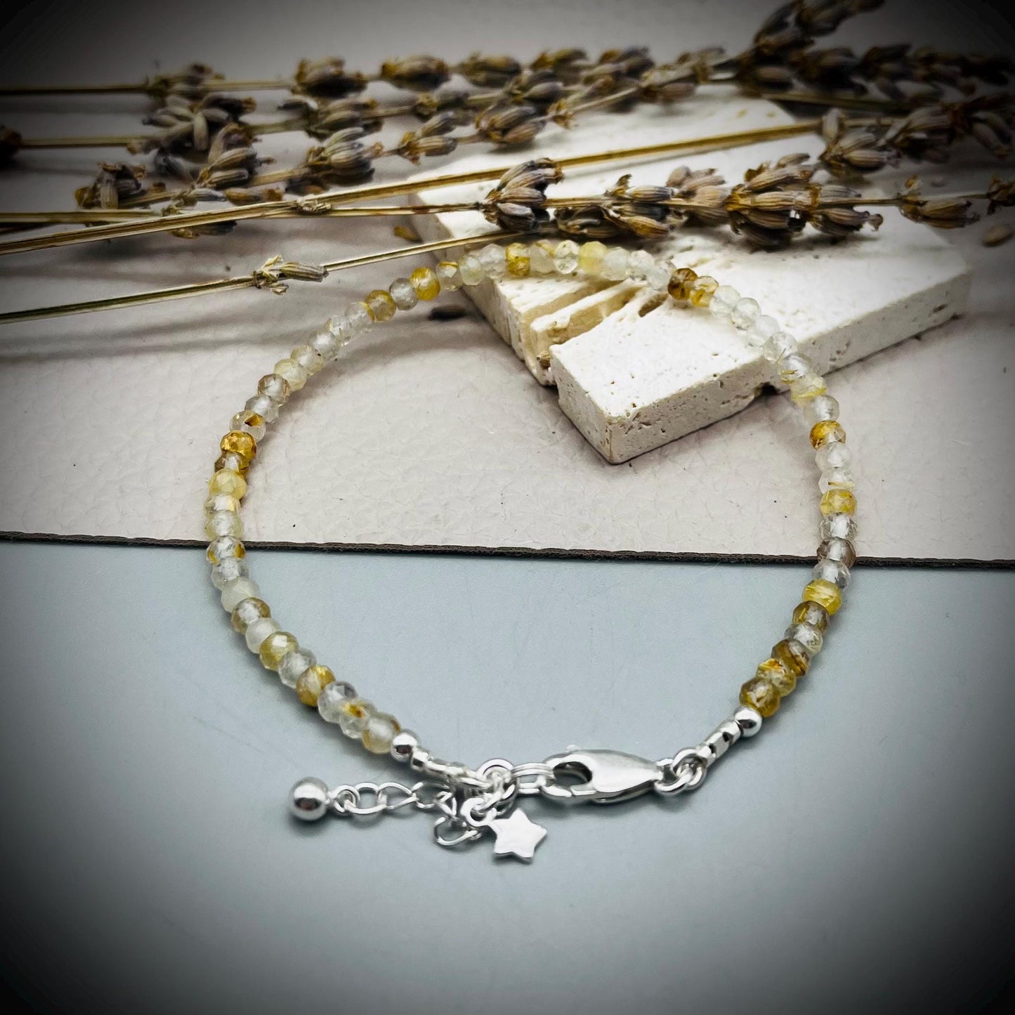 Golden Healer Quartz Crystal and Sterling Silver Bracelet, Golden Healer Quartz Bracelet, Quartz Bracelet