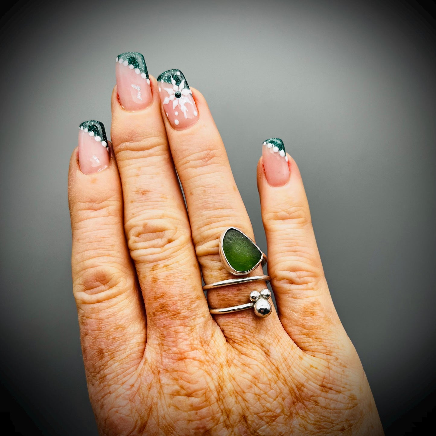 Sea Glass Ring, Green Sea Glass Ring, Adjustable Sterling Silver Sea Glass Ring, Green Sea Glass Ring Size K to L