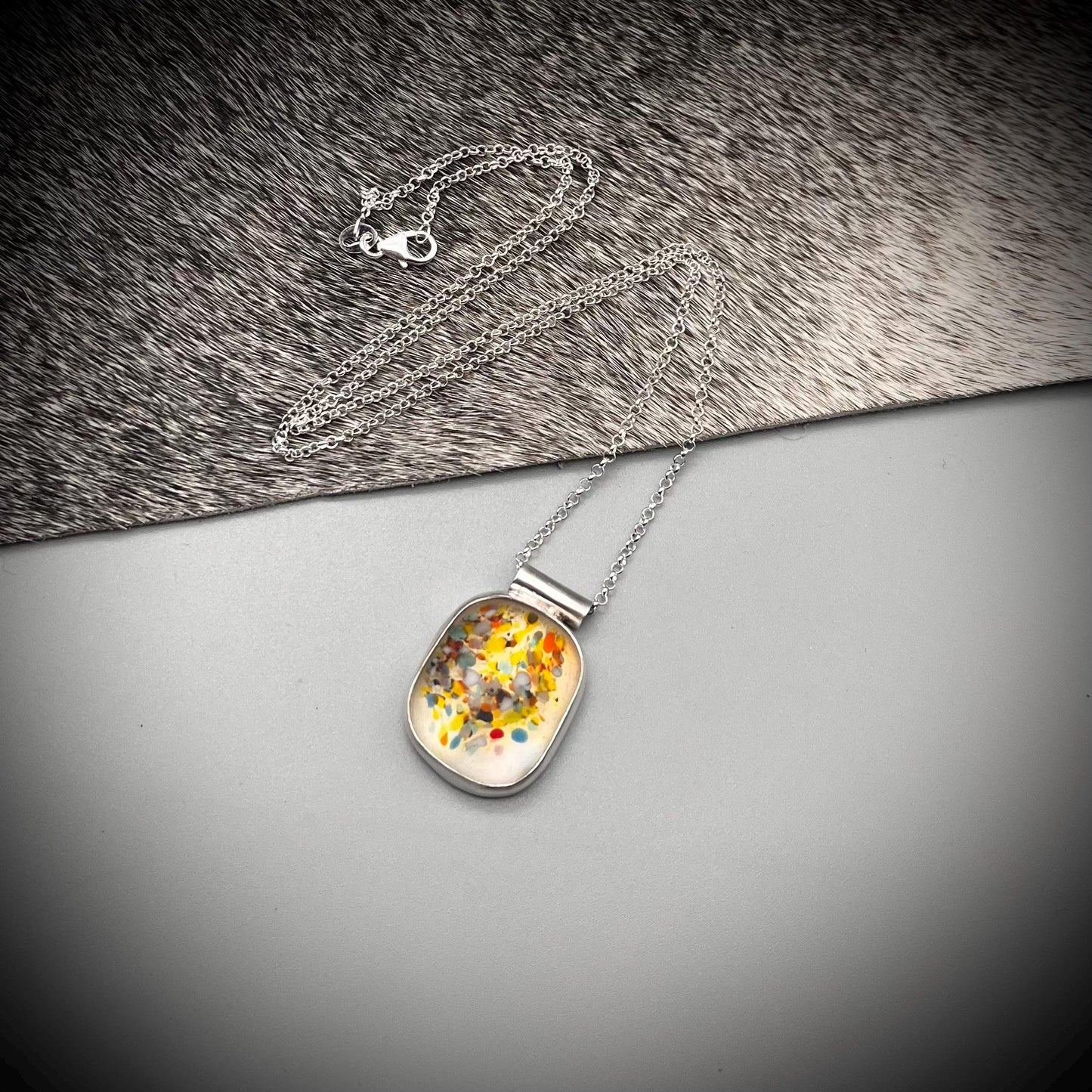 Spotty Sea Glass Pendant, Spotty Glass Necklace, Sea Glass and Sterling Silver Necklace, Sea Glass Necklace