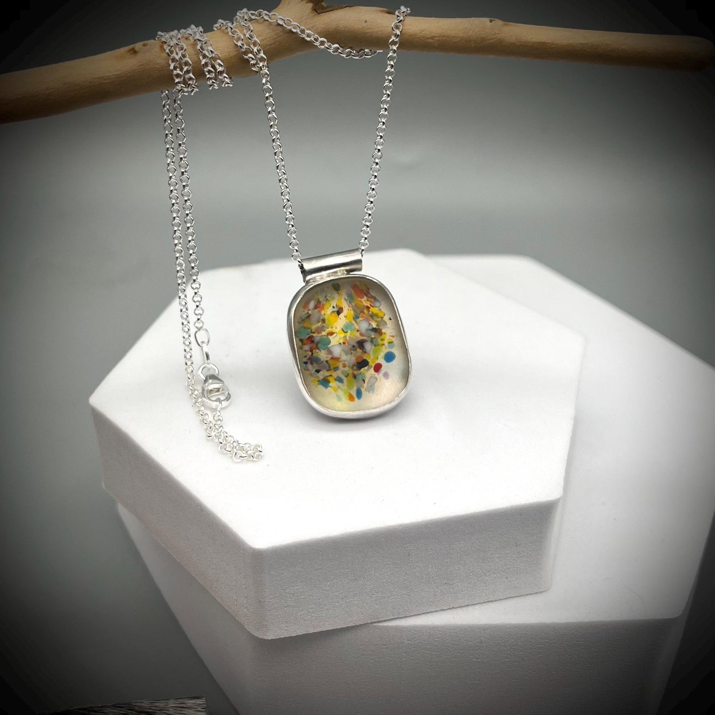 Spotty Sea Glass Pendant, Spotty Glass Necklace, Sea Glass and Sterling Silver Necklace, Sea Glass Necklace