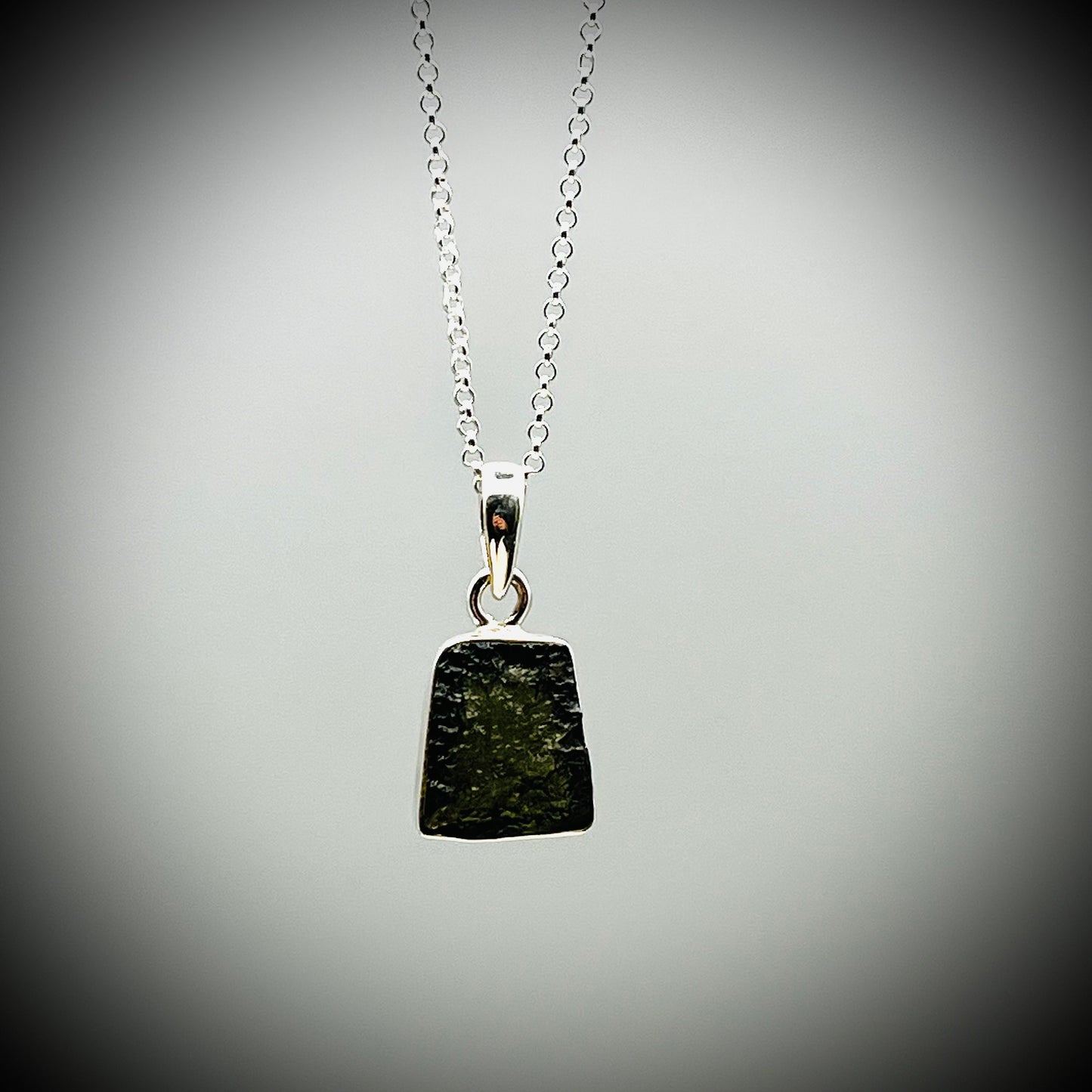 Moldavite Crystal Necklace, Green Crystal Necklace, Czech Crystal, Tektite Crystal, Moldavite and Sterling Silver Pendant Necklace,