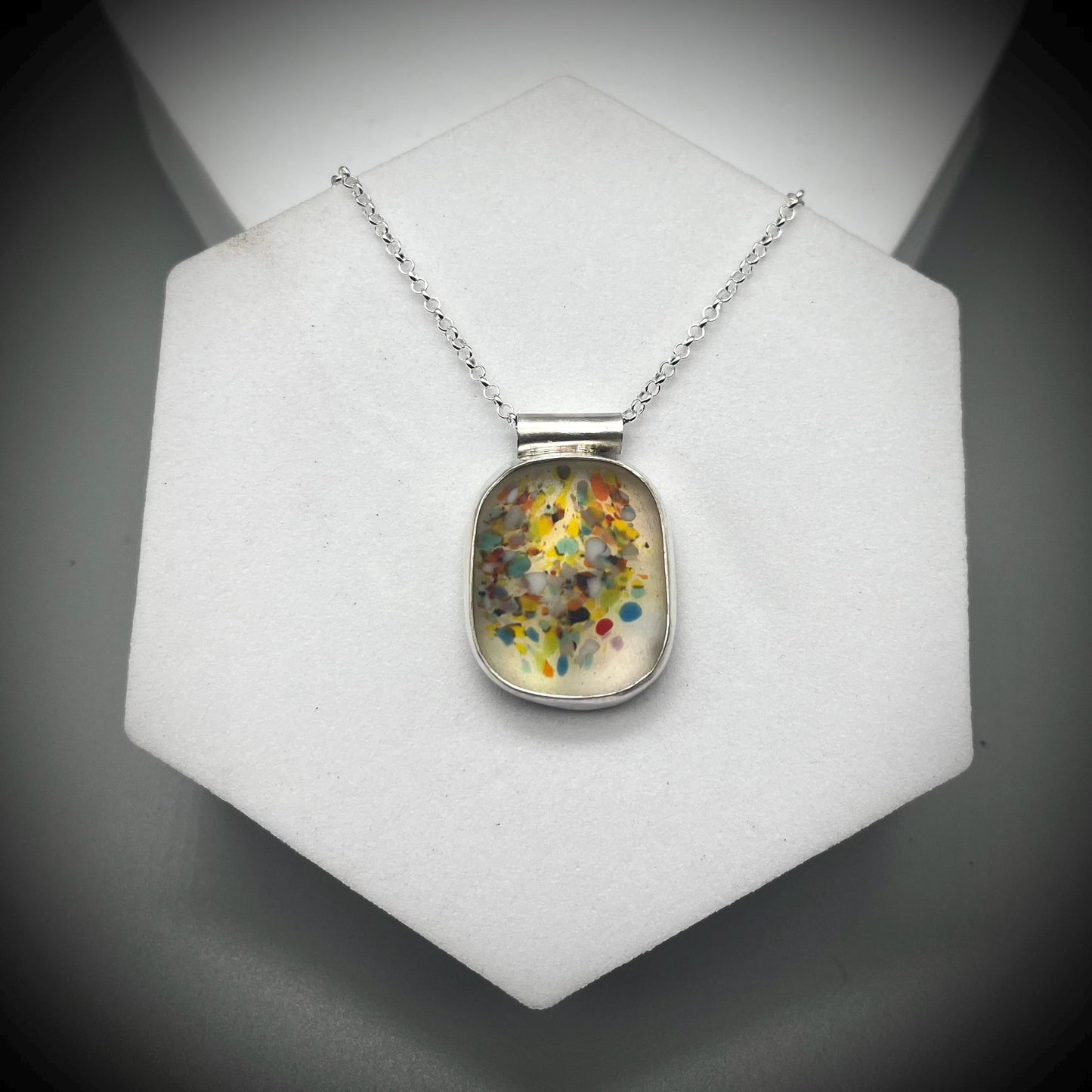 Spotty Sea Glass Pendant, Spotty Glass Necklace, Sea Glass and Sterling Silver Necklace, Sea Glass Necklace