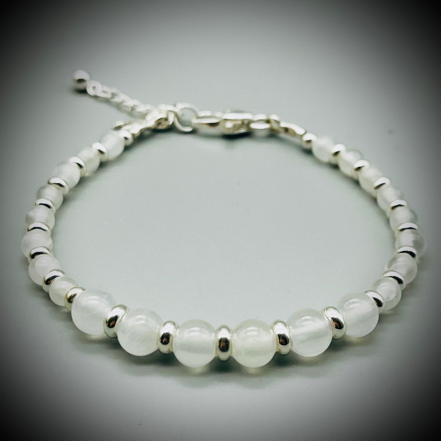 Selenite Crystal Bracelet, Selenite and Sterling Silver Bracelet, Energy Clearing Bracelet, Selenite Bracelet, Calming Crystal Bracelet