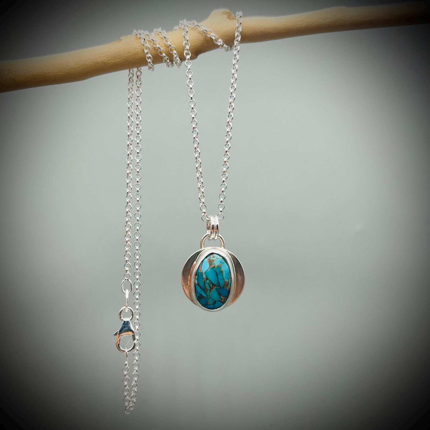Mohave Copper Turquoise Crystal and Sterling Sliver Necklace, Mohave Turquoise Pendant Necklace, Turquoise Necklace, December Birthstone