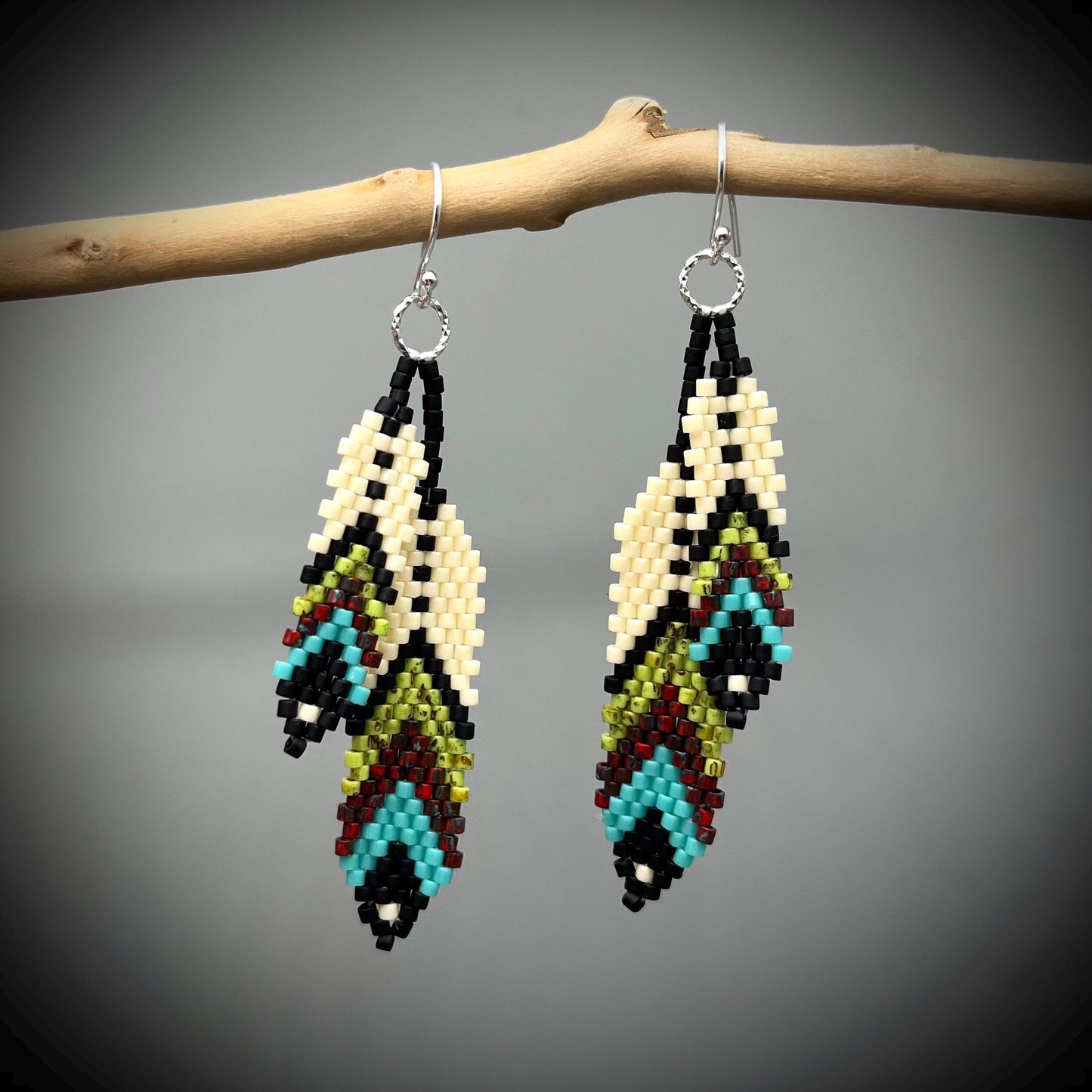 Native American Style Feather Earrings, Boho Beaded Earrings, Native Tassel Earrings, Beaded Feather Earrings