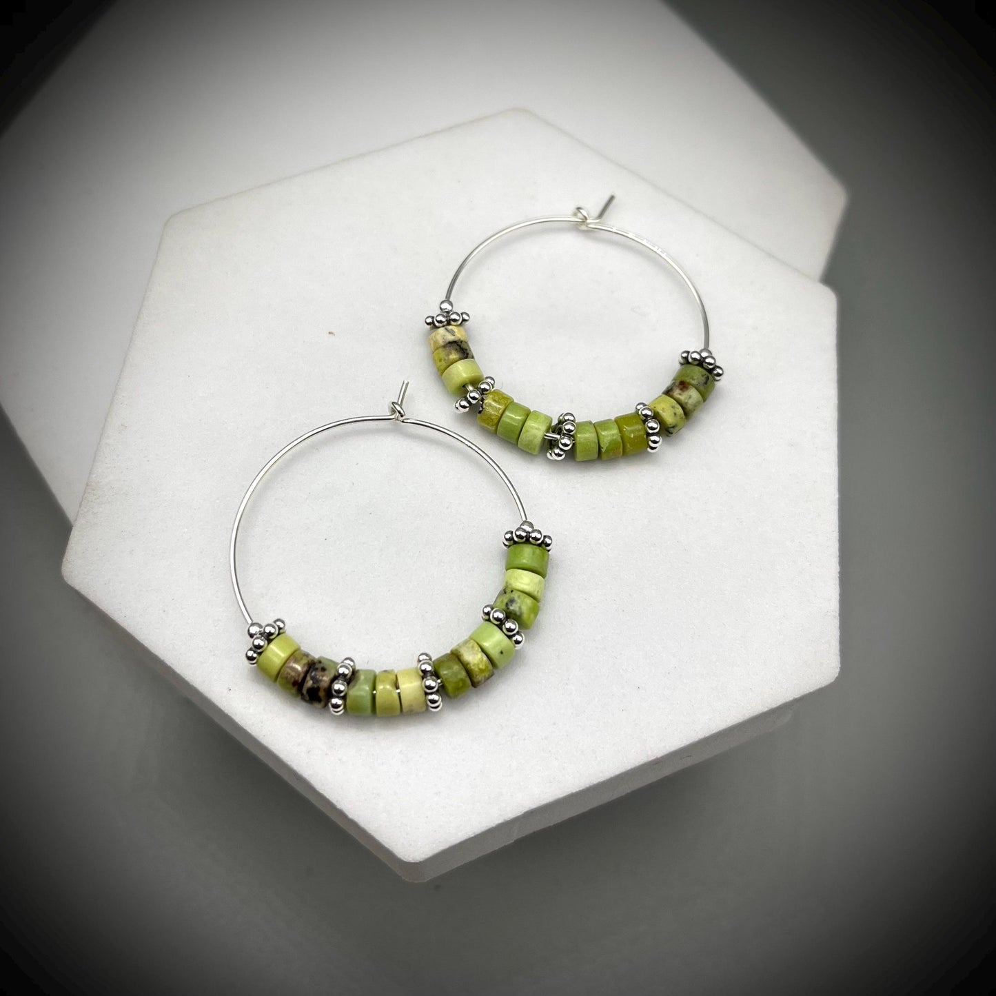 Australian Chrysoprase Crystal Ear Hoops, Sterling Silver and Chrysoprase Ear Hoops, Boho Chrysoprase Ear Hoops