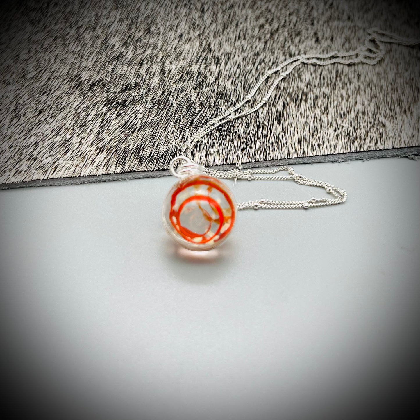 Red Marble Necklace, Handmade SworlMarble Necklace, Caged Marble Necklace, Glass Marble and Silver Necklace