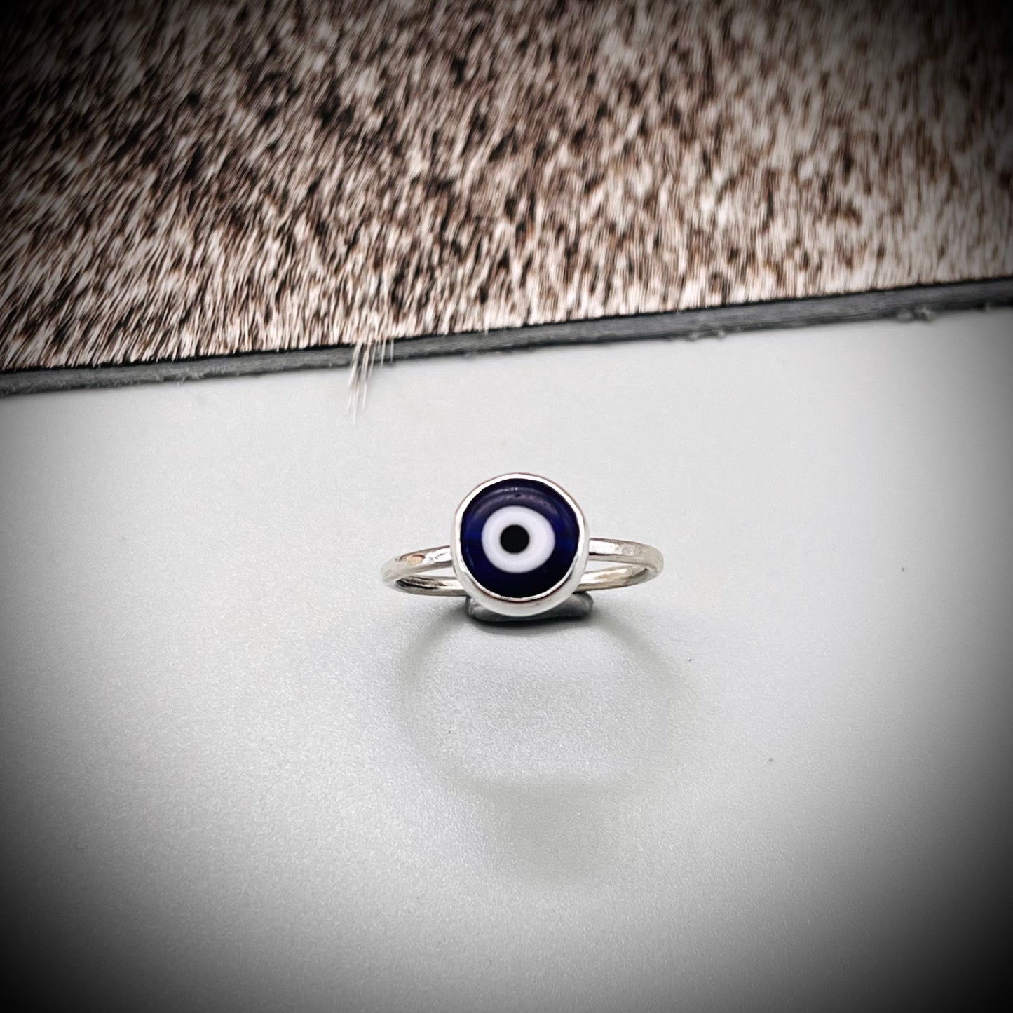 Sterling Silver Evil Eye Ring, Glass Evil Eye Ring, Glass and Sterling Silver Evil Eye Ring, Blue Evil Eye Ring