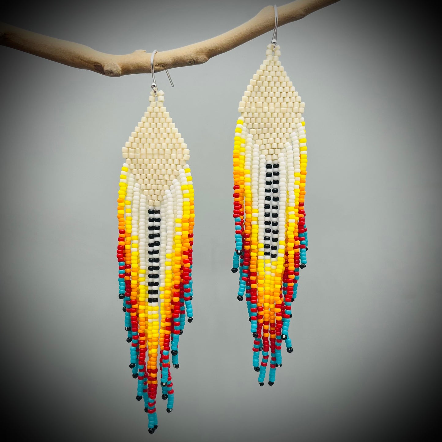 Native American Style Earrings, Boho Beaded Earrings, Native Tassel Earrings, Beaded Folk Earrings, Tribal Earrings, Long Fringe Earrings