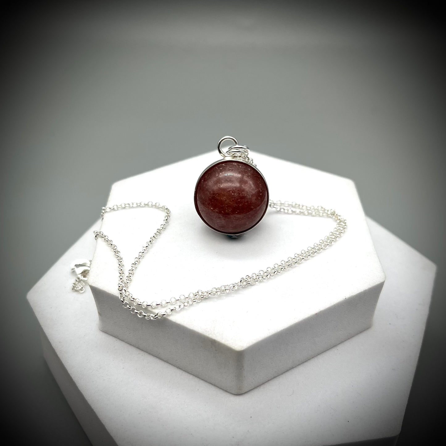 Strawberry Quartz Crystal Ball Necklace, Strawberry Quartz and Sterling Silver Necklace, Strawberry Quartz Pendant, Spinning Crystal Pendant