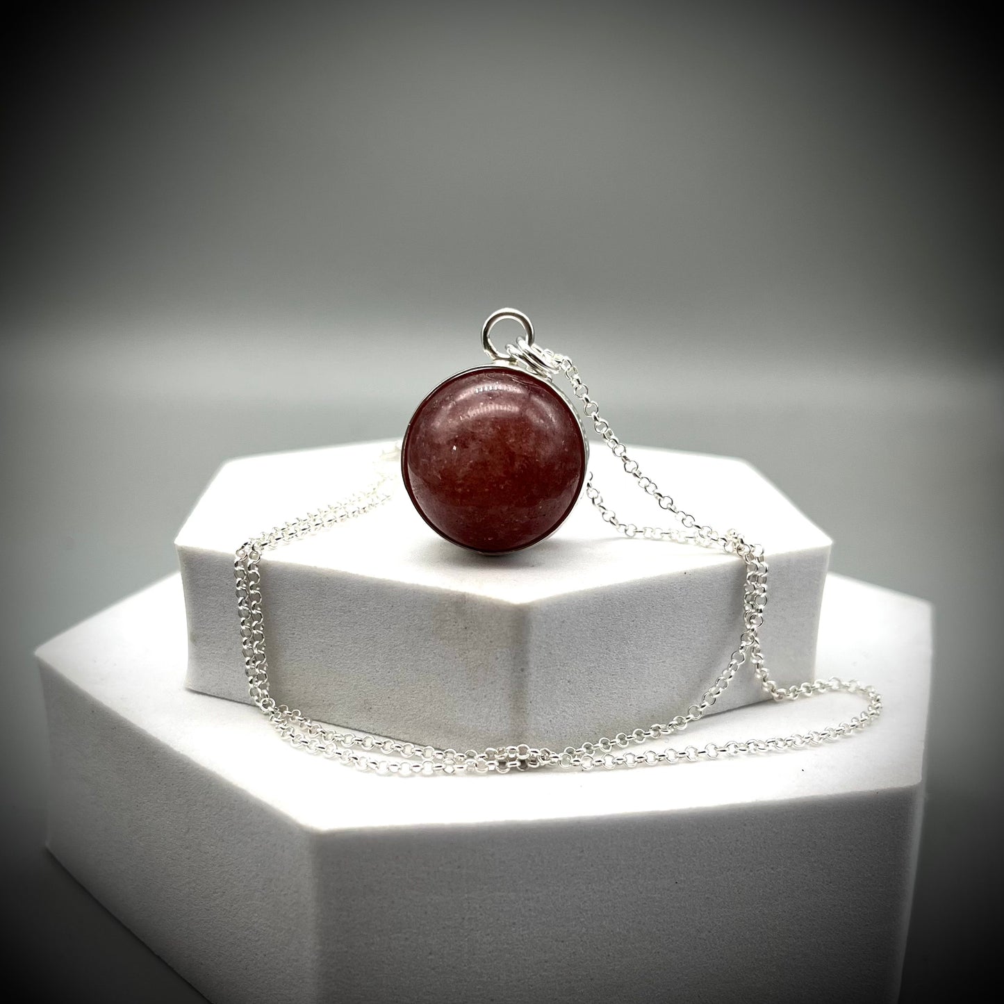 Strawberry Quartz Crystal Ball Necklace, Strawberry Quartz and Sterling Silver Necklace, Strawberry Quartz Pendant, Spinning Crystal Pendant
