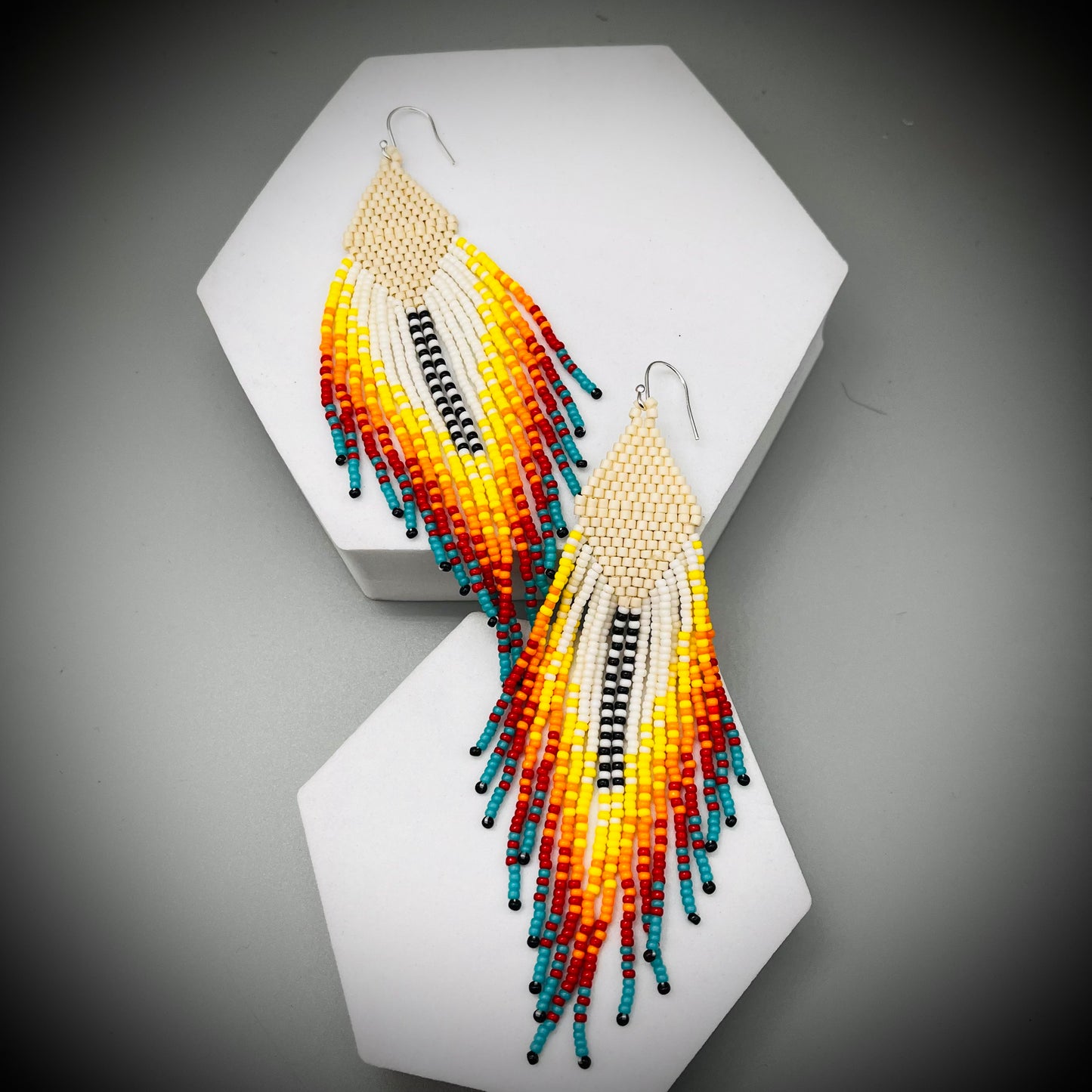 Native American Style Earrings, Boho Beaded Earrings, Native Tassel Earrings, Beaded Folk Earrings, Tribal Earrings, Long Fringe Earrings