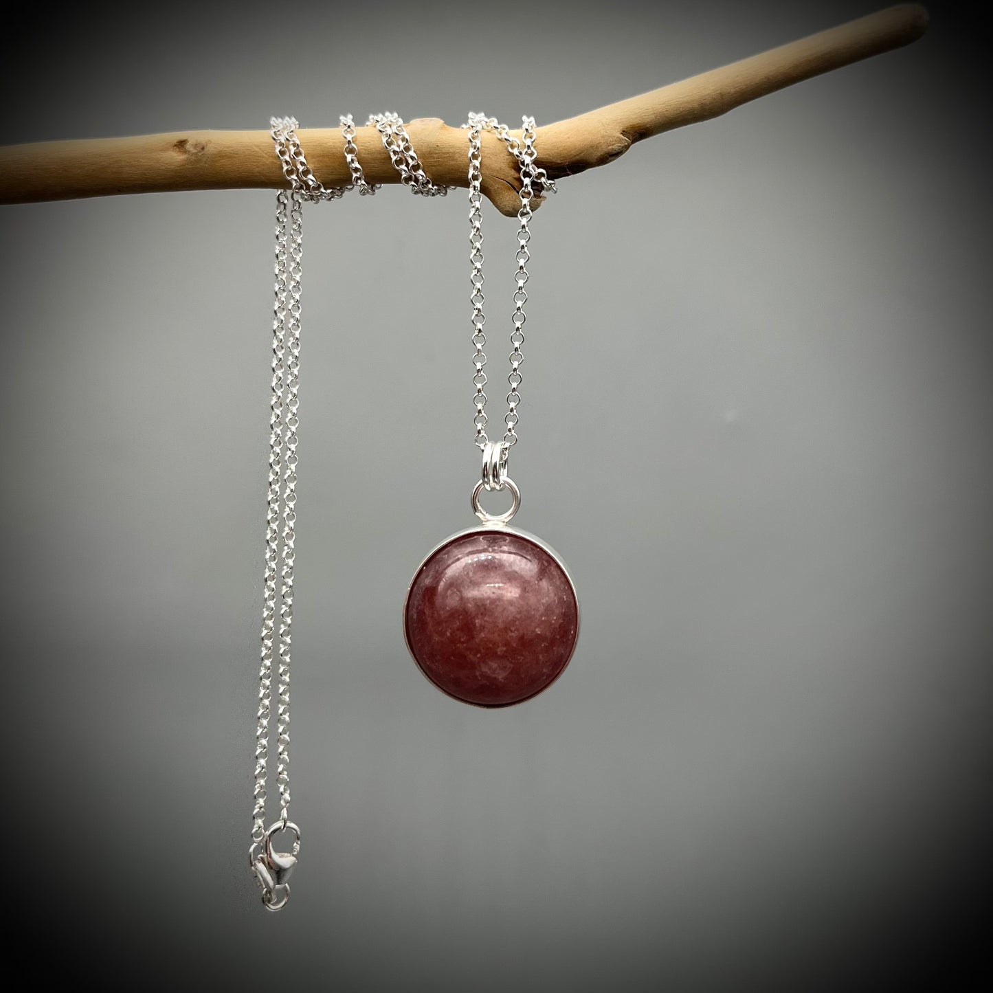 Strawberry Quartz Crystal Ball Necklace, Strawberry Quartz and Sterling Silver Necklace, Strawberry Quartz Pendant, Spinning Crystal Pendant