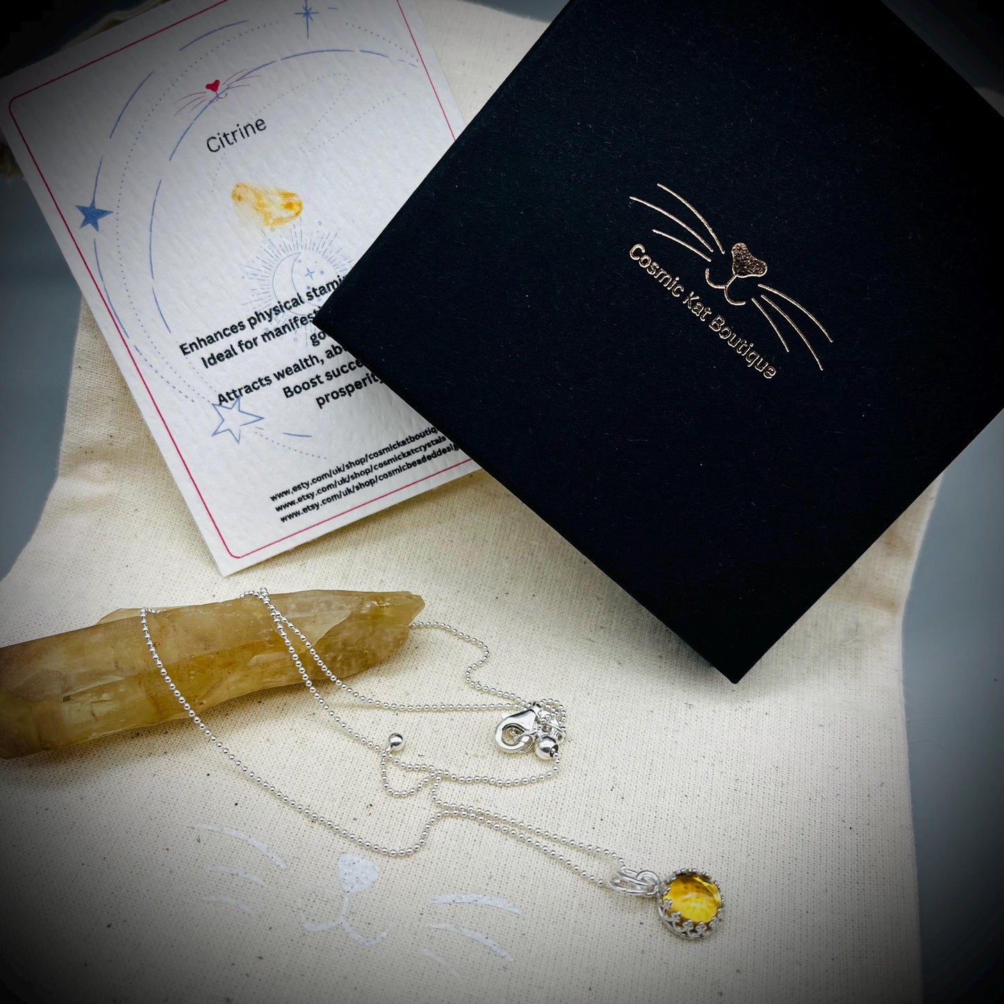 Citrine Crystal Necklace, Citrine Crystal and Sterling Silver Necklace, Citrine Pendant, Adjustable Citrine Necklace