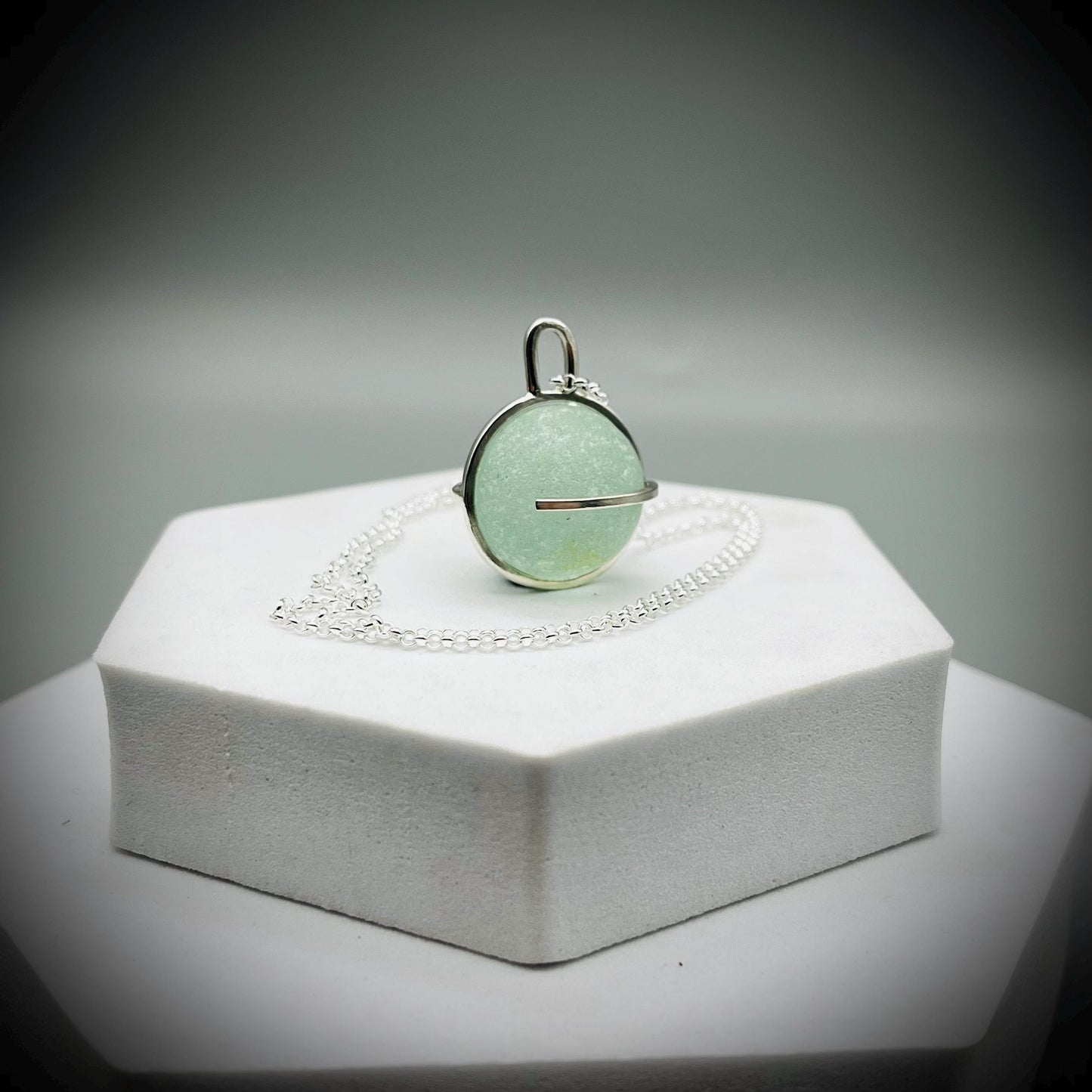 Genuine Codd Marble Necklace, Green Sea Glass Pendant, Green Marble Pendant, Caged Sea Glass Marble Pendant