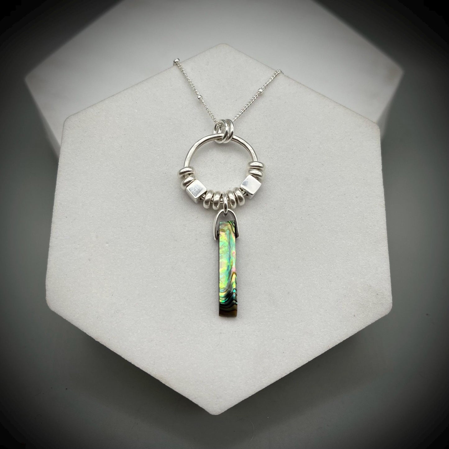Abalone Shell Necklace, Abalone Silver Hoop Pendant, Abalone and Silver Necklace, Fidget Spinner Pendant, Paua Shell Nekclace