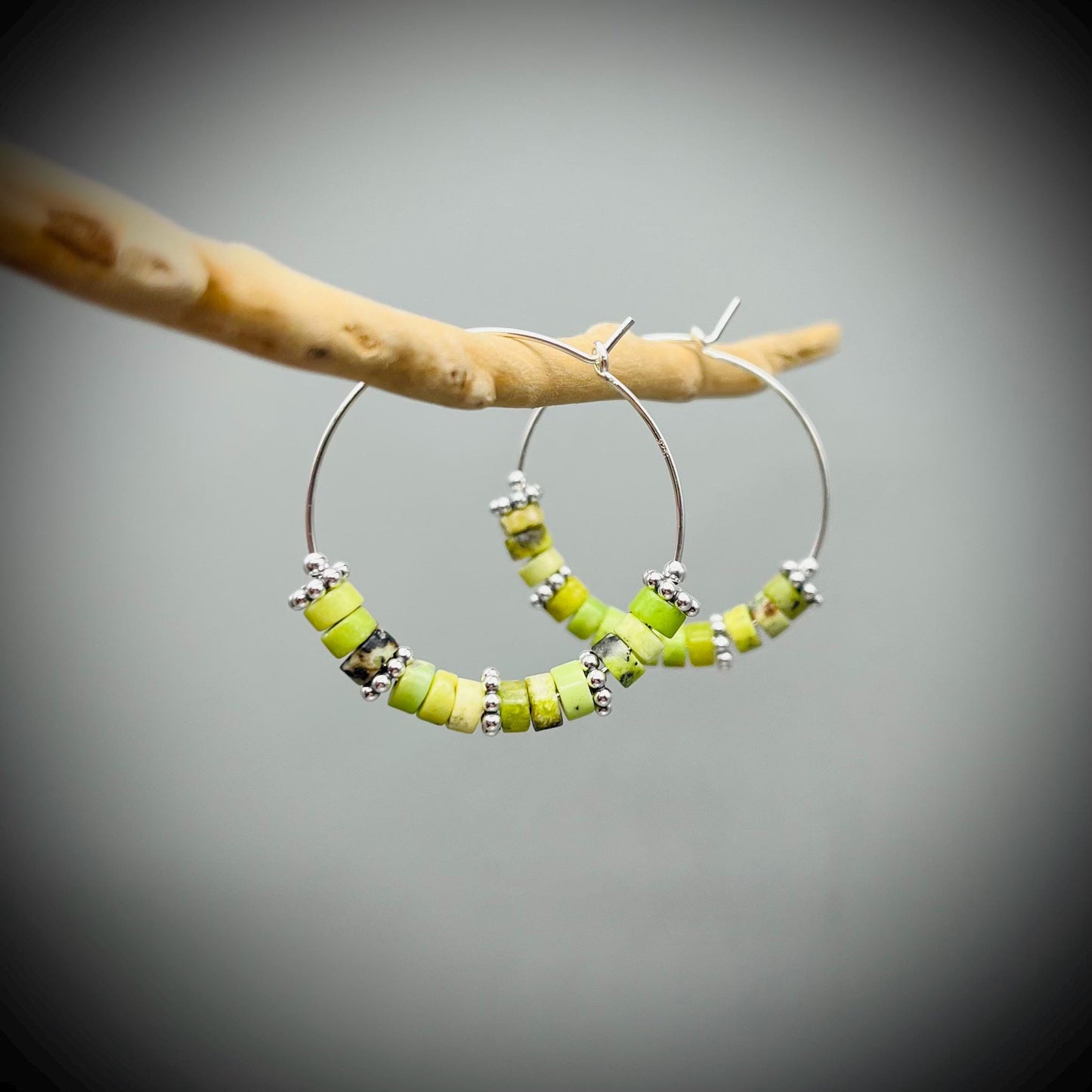 Australian Chrysoprase Crystal Ear Hoops, Sterling Silver and Chrysoprase Ear Hoops, Boho Chrysoprase Ear Hoops