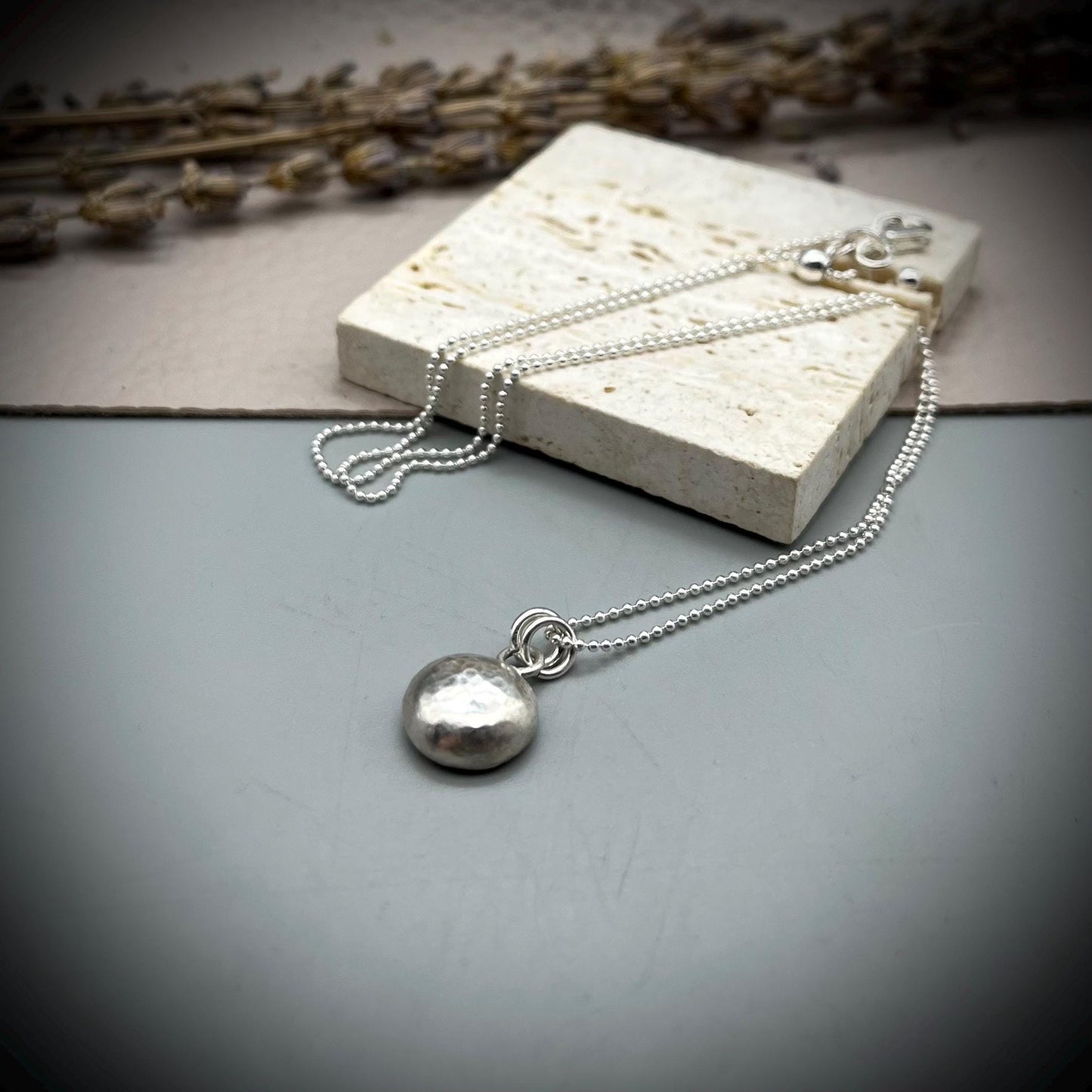 Organically Formed Sterling Silver Pendant, Hammered Silver Pebble Necklace, Recycled Silver Pendant, Eco Silver Pendant, Silver Pebble