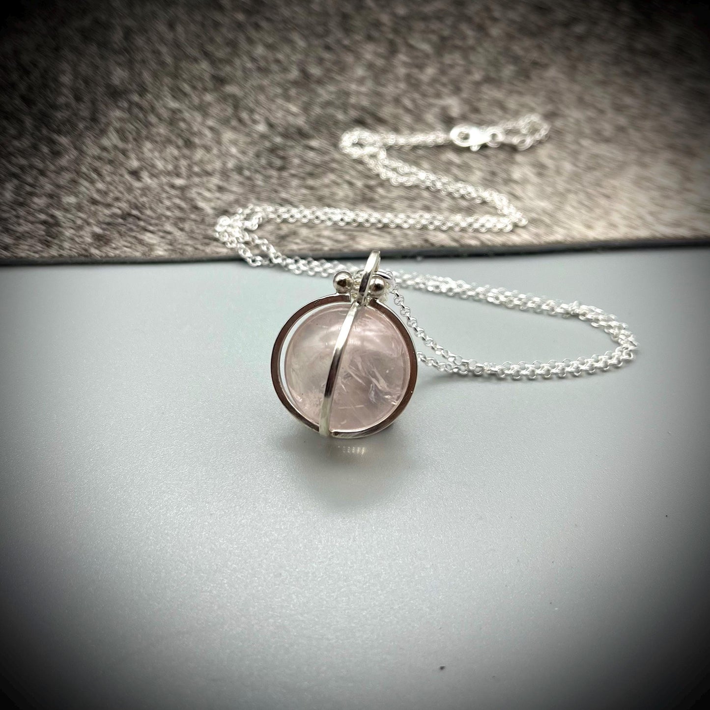 Rose Quartz Crystal Ball Necklace, Rose Quartz and Sterling Silver Necklace, Rose Quartz Pendant, Caged Rose Quartz Crystal