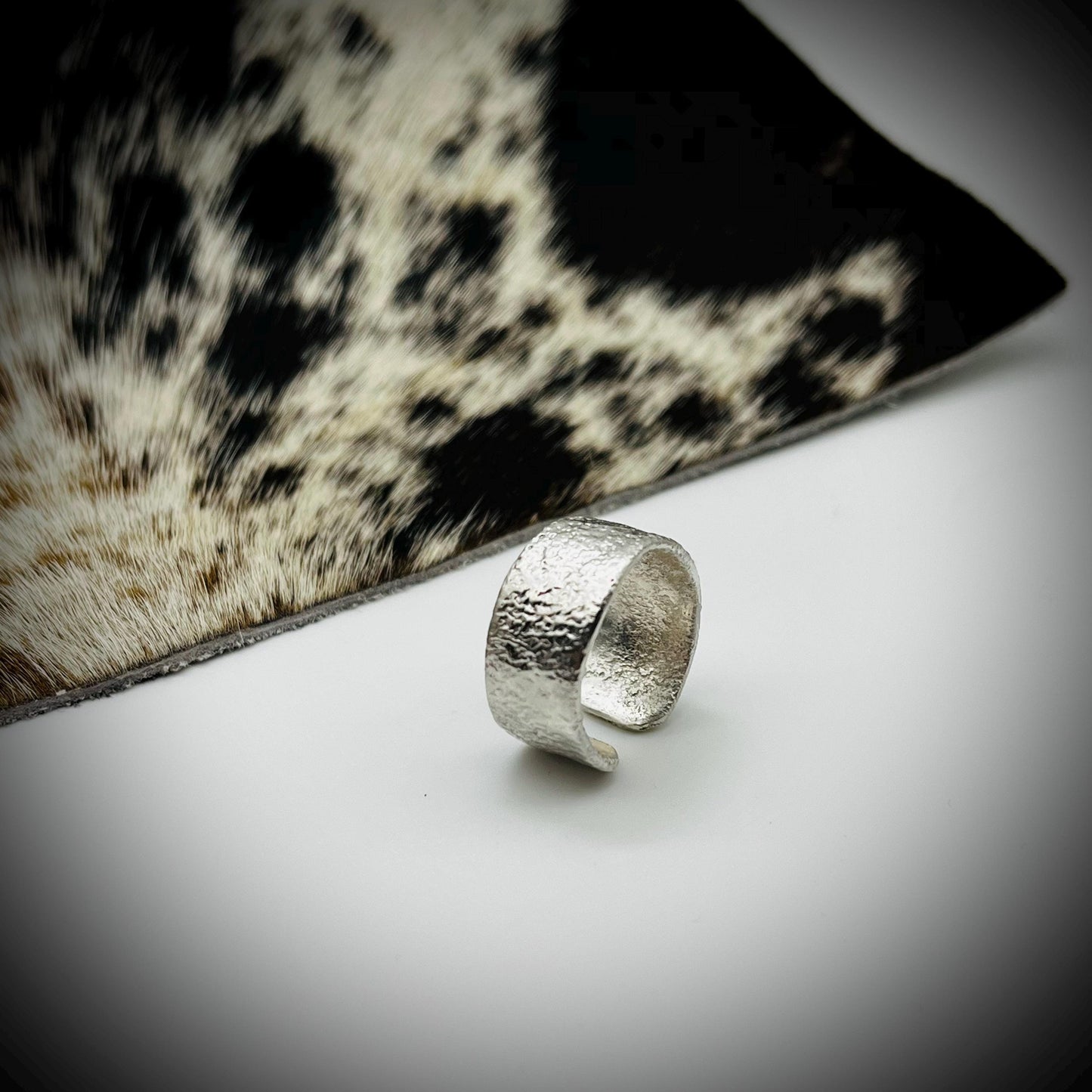 Sterling Silver Wide Ring Bang, Reticulated Silver Ring Band, Textured Silver Ring, Wide Silver Ring