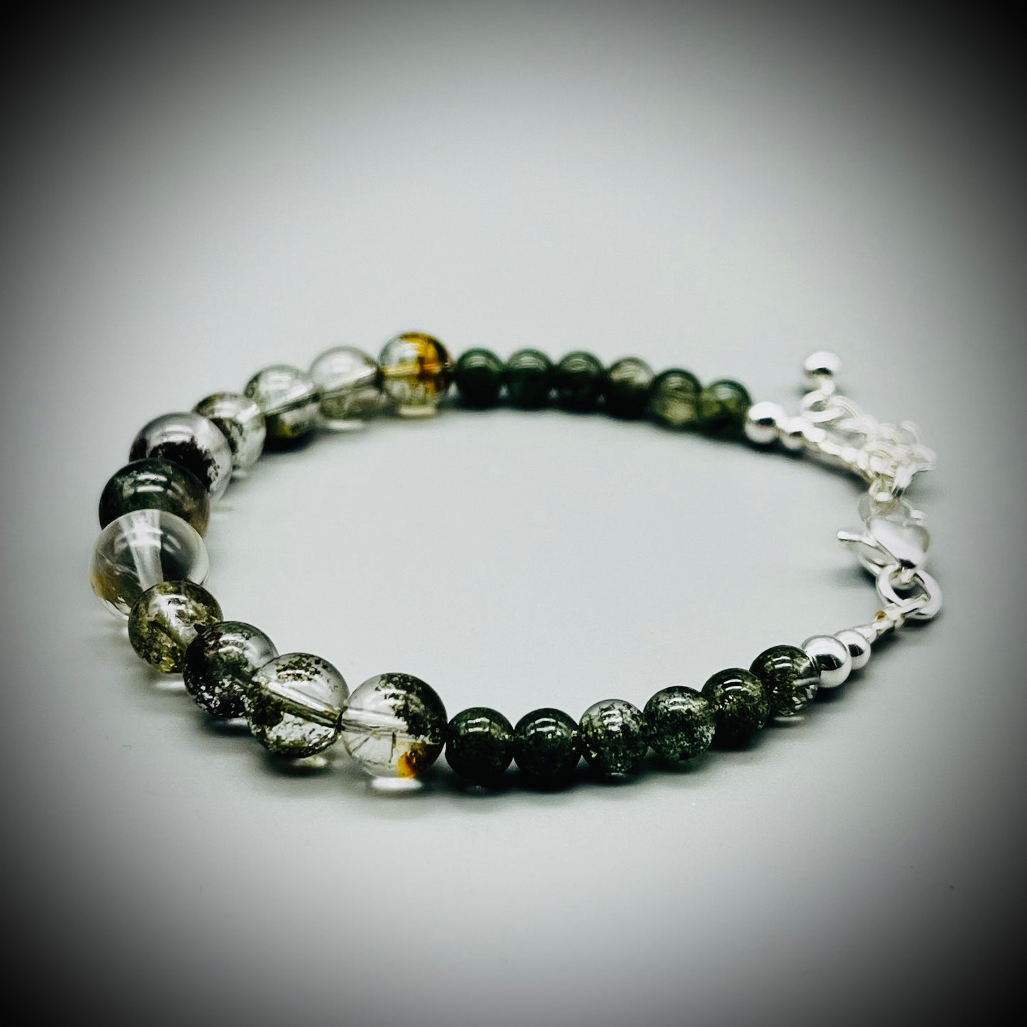 Phantom Quartz Crystal Bracelet, Phantom Quartz and Sterling Silver Bracelet, Quartz Crystal Bracelet, Phantom Quartz Crystal