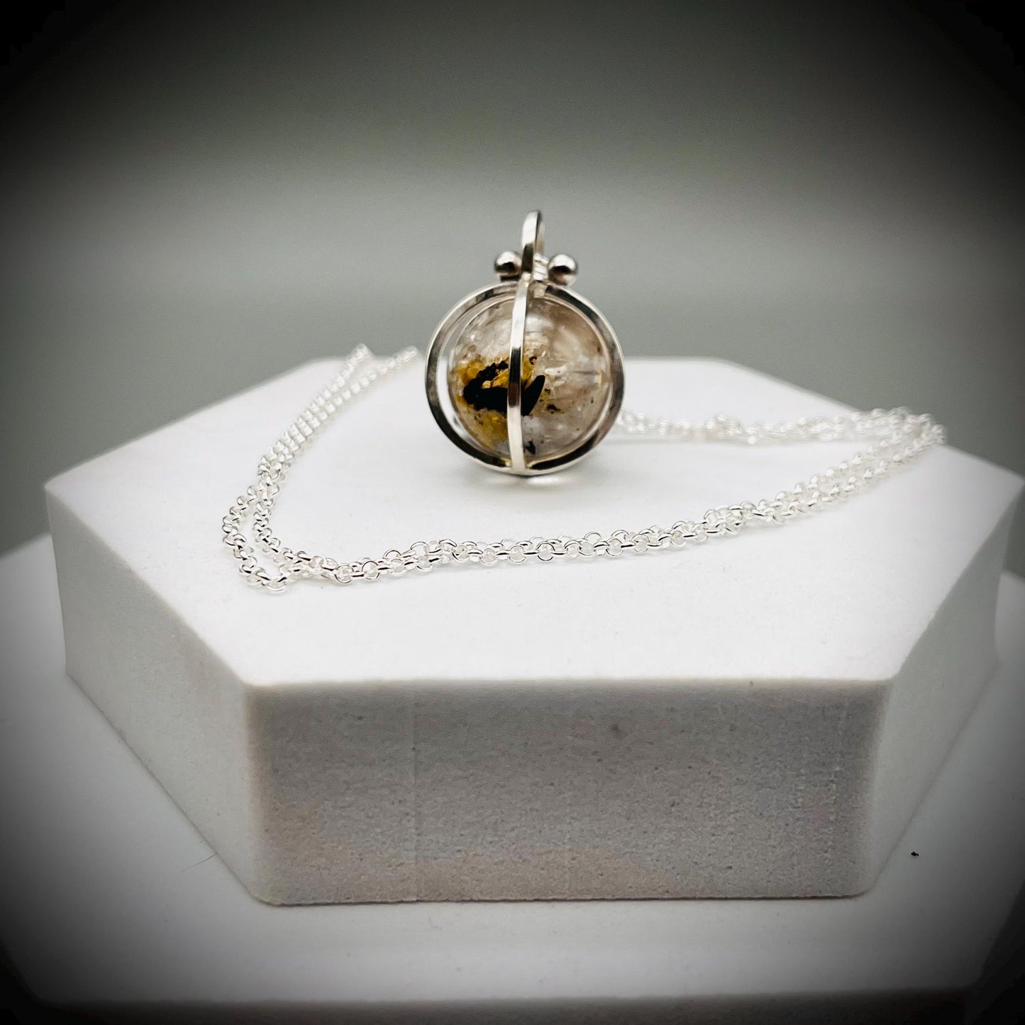 Herkimer Diamond Crystal Ball Necklace, Herkimer Diamond and Sterling Silver Necklace, Caged Herkimer Diamond Pendant