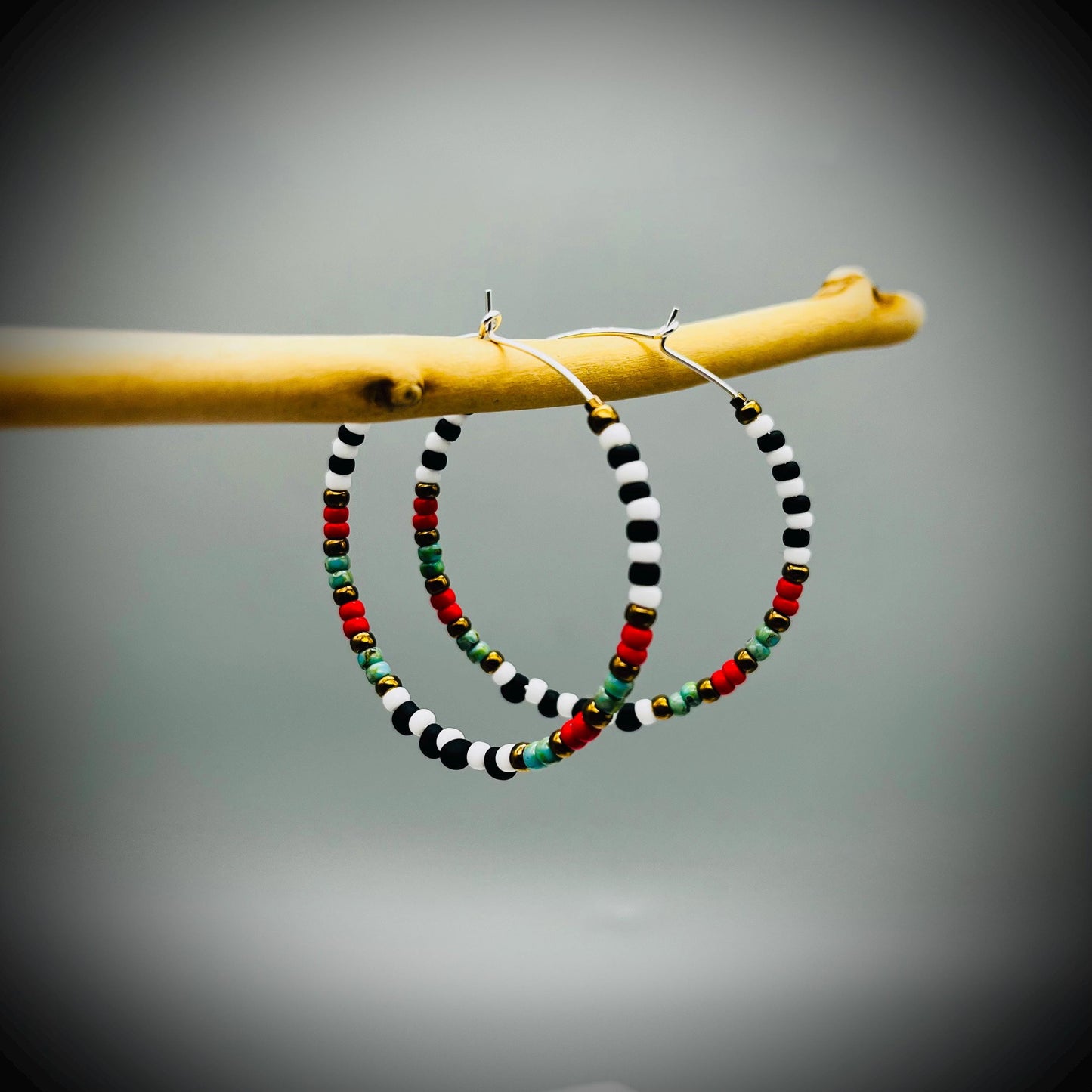 Native American Style Earrings, Boho Beaded Hoop Earrings, Native Hoop Earrings, Beaded Folk Earrings, Tribal Hoop Earrings, Aztec Earrings