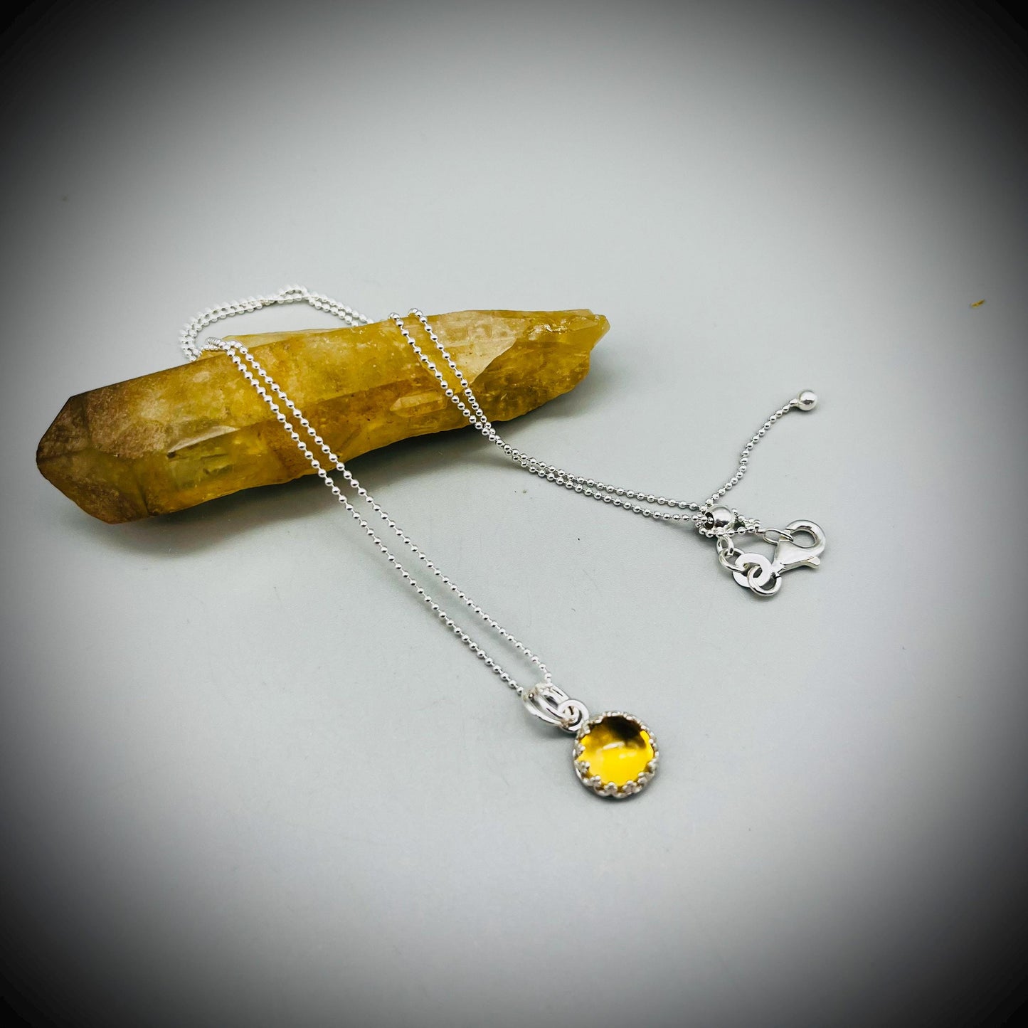 Citrine Crystal Necklace, Citrine Crystal and Sterling Silver Necklace, Citrine Pendant, Adjustable Citrine Necklace
