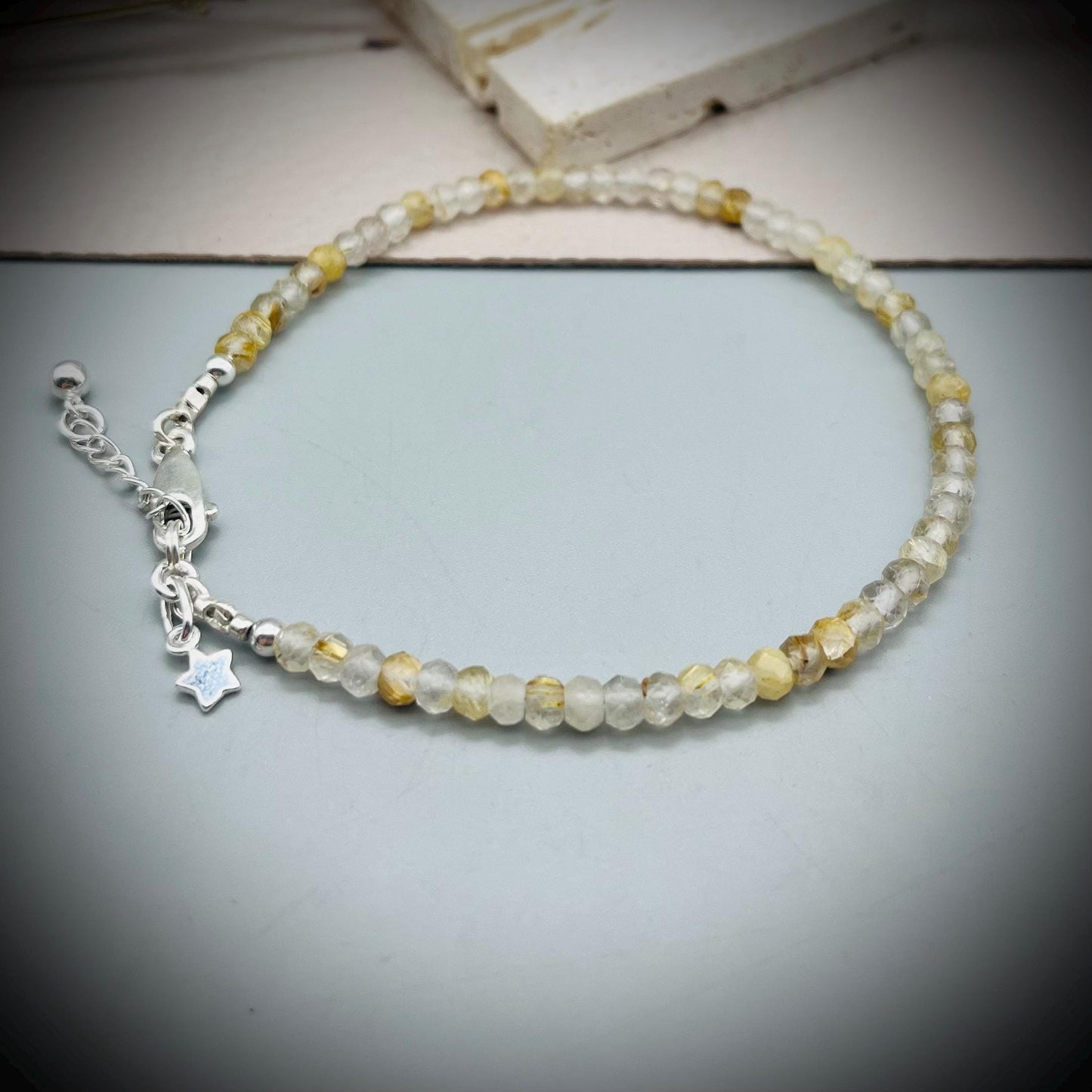 Golden Healer Quartz Crystal and Sterling Silver Bracelet, Golden Healer Quartz Bracelet, Quartz Bracelet