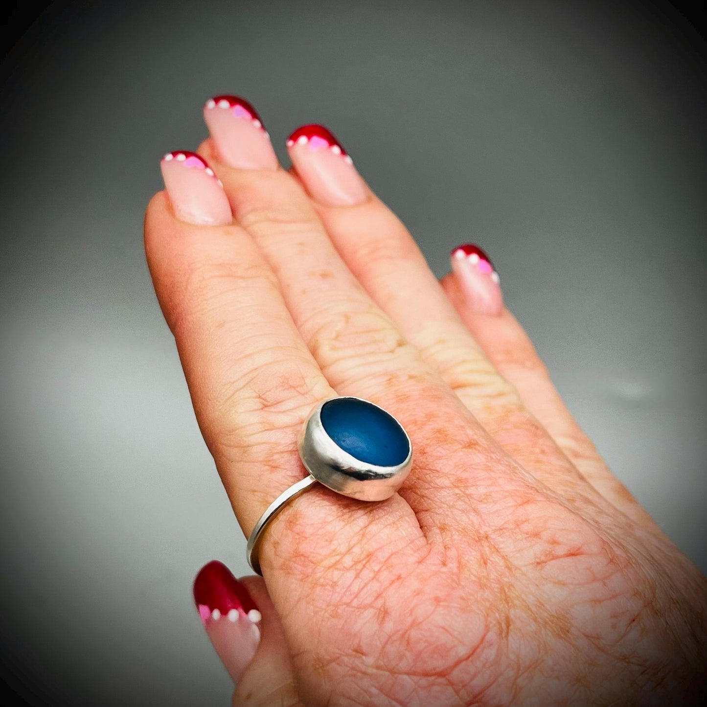 Sea Glass Ring, Light Blue Sea Glass Ring, Sterling Silver Sea Glass Ring, Blue Sea Glass Ring Size O 1/2