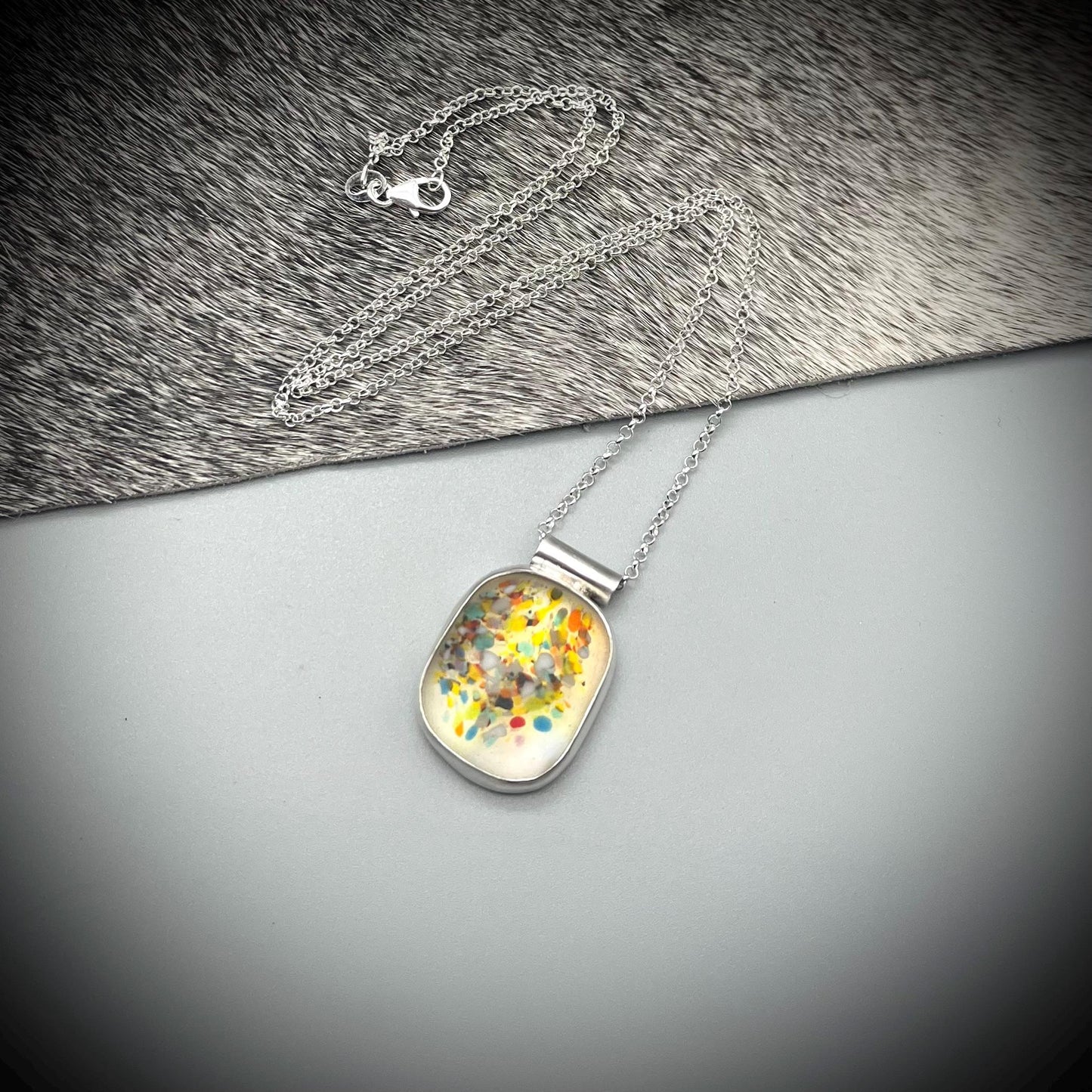 Spotty Sea Glass Pendant, Spotty Glass Necklace, Sea Glass and Sterling Silver Necklace, Sea Glass Necklace