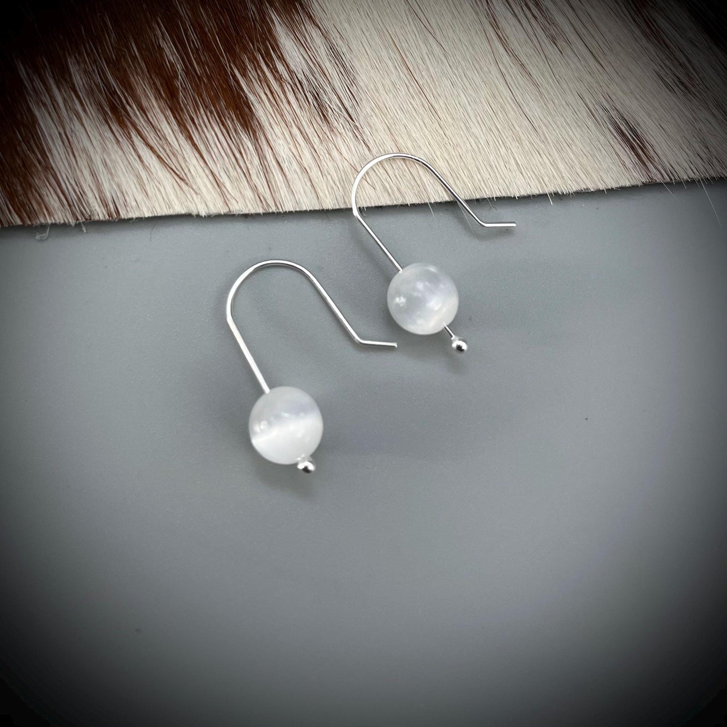 Selenite Crystal and Sterling Silver Earrings, Selenite Drop Earrings, Handcrafted Selenite and Silver Earrings