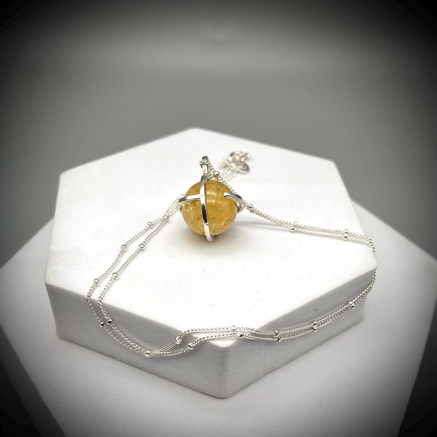Citrine Crystal Ball Necklace, Citrine and Sterling Silver Necklace, Caged Citrine Pendant, Quartz Pendant