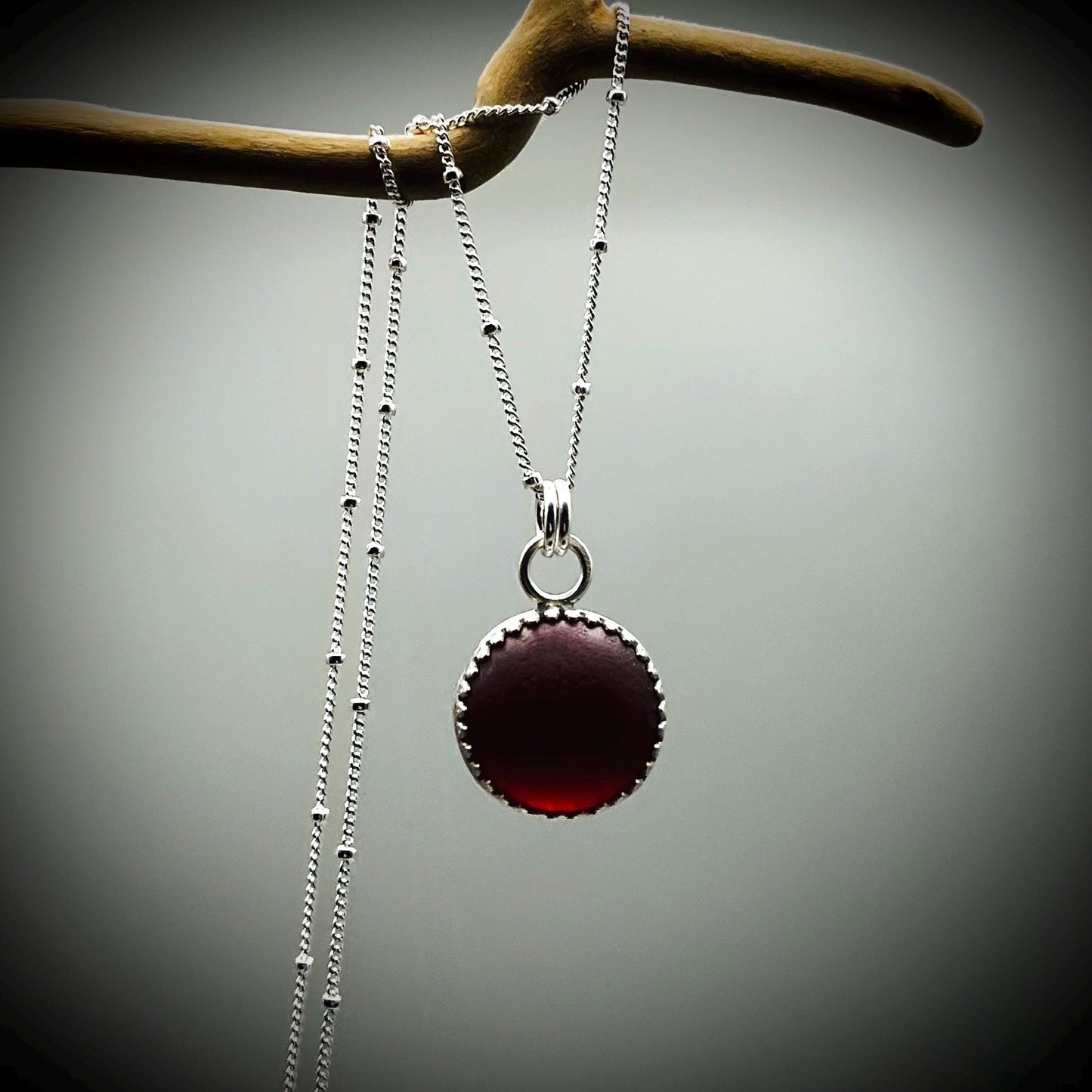 Red Sea Glass Marble Necklace, Handmade Sterling Silver Jewellery, Red Sea Glass Pendant, Codd Marble Pendant, Red Sea Glass Pendant