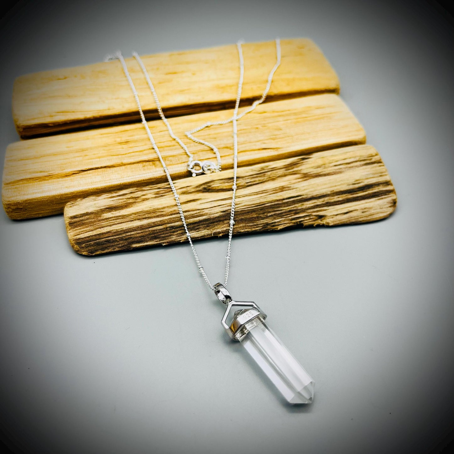 Clear Quartz and Sterling Silver Necklace, Clear Quartz Crystal Point Pendant Necklace, Clear Quartz Double Terminated Point Necklace
