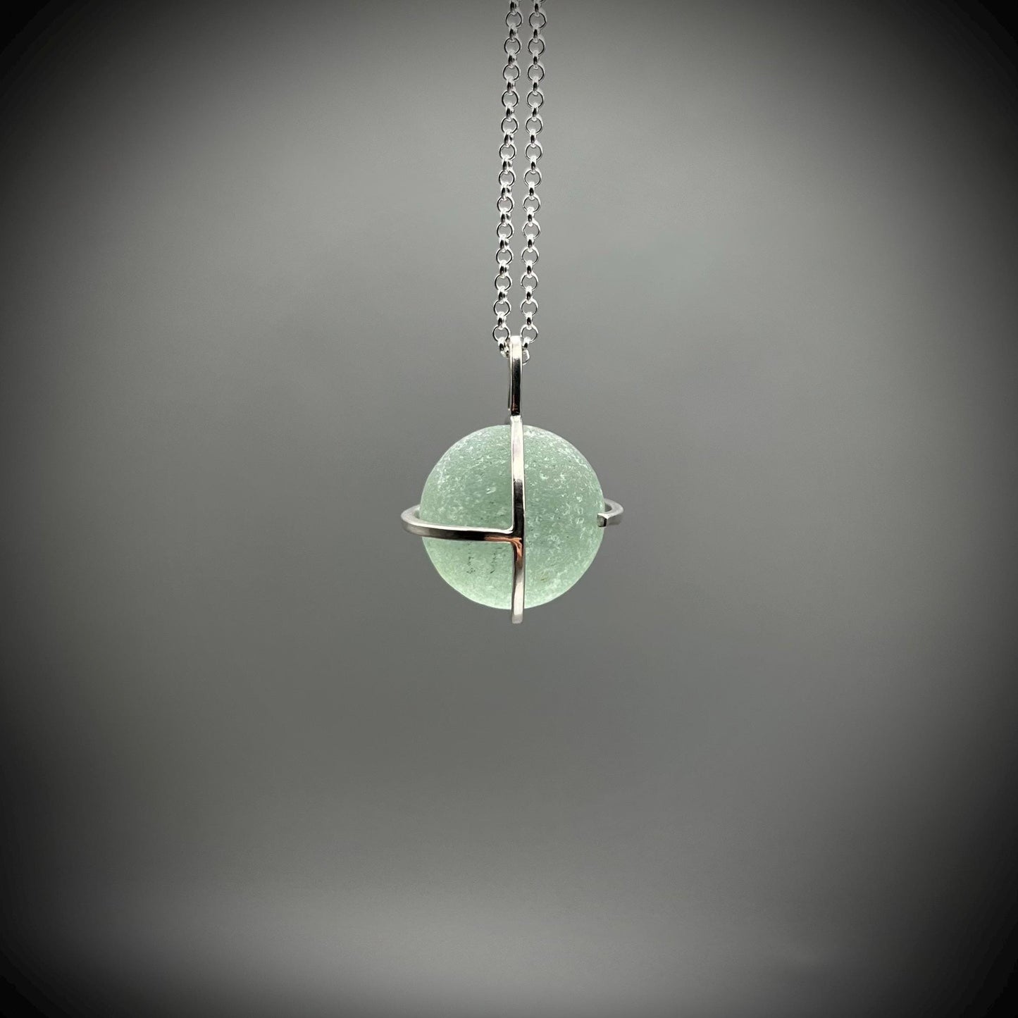 Genuine Codd Marble Necklace, Green Sea Glass Pendant, Green Marble Pendant, Caged Sea Glass Marble Pendant