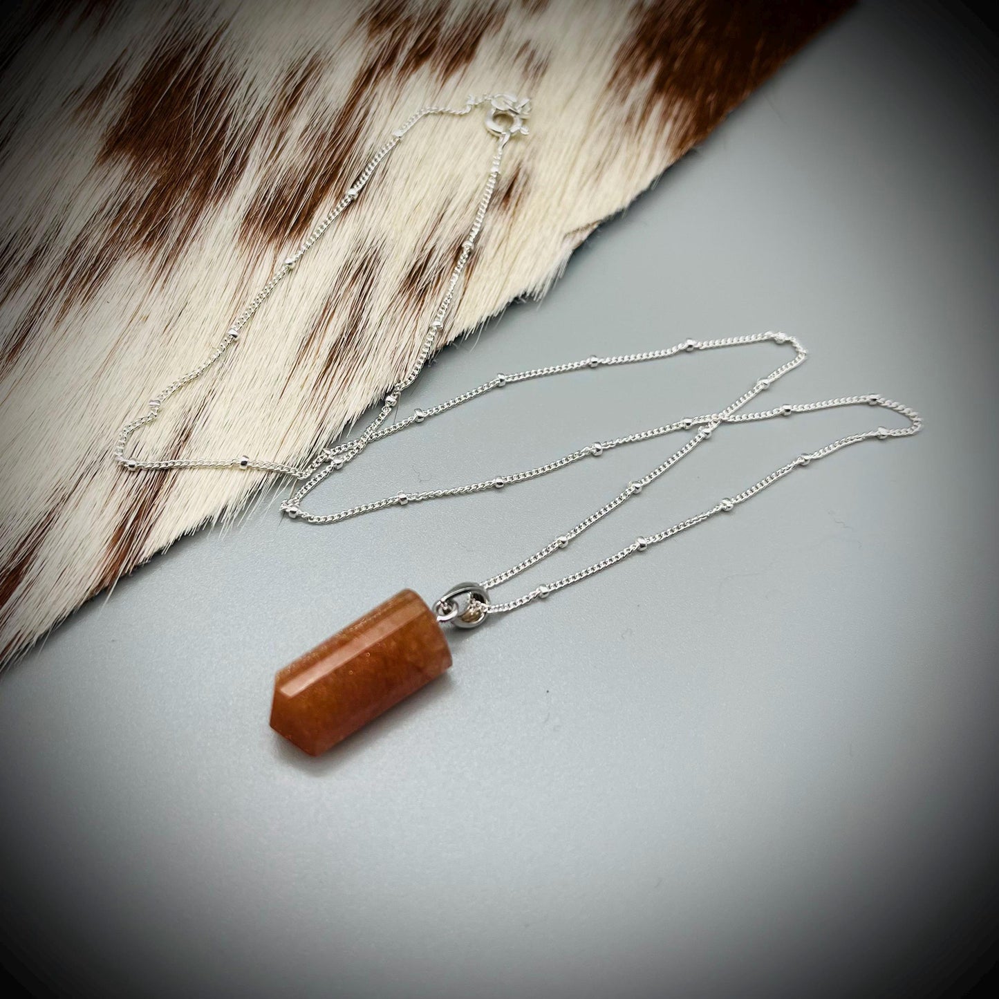 Sunstone Crystal Point Necklace, Sunstone Pendant, Sunstone and Sterling Silver Necklace, Sunstone Crystal Point, Goldsand Sunstone Cystal