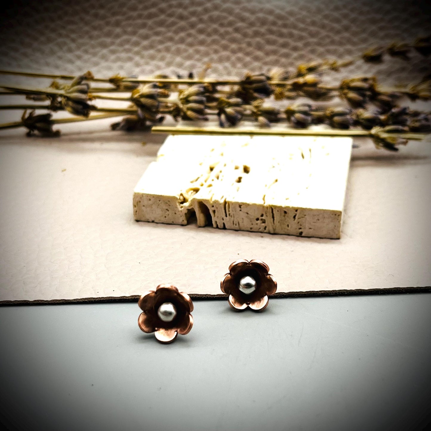 Copper and Sterling Silver Flower Earrings, Forget Me Not Stud Earrings, Daisy Stud Flower Earrings, Copper and Silver Flower Stud Earrings