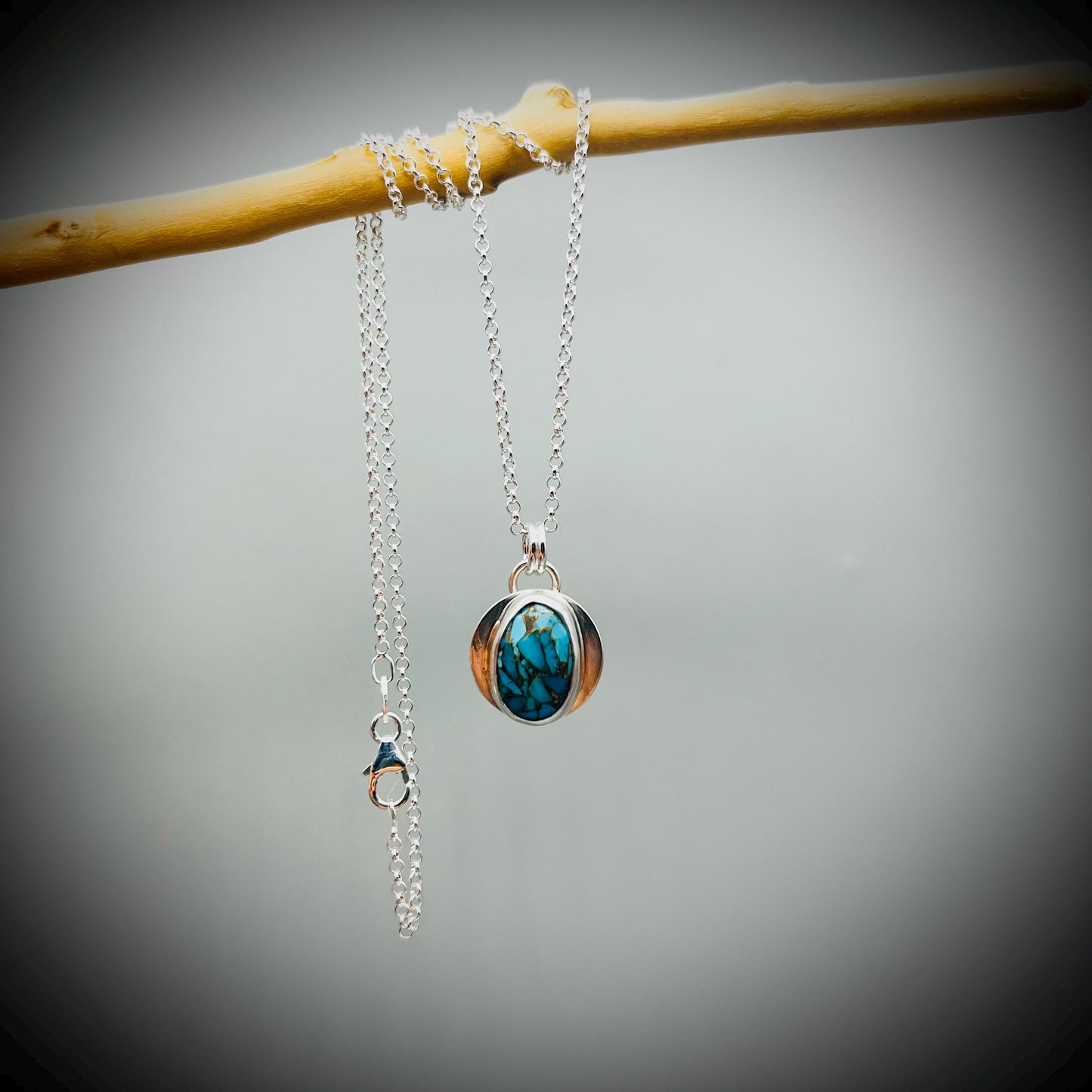 Mohave Copper Turquoise Crystal and Sterling Sliver Necklace, Mohave Turquoise Pendant Necklace, Turquoise Necklace, December Birthstone