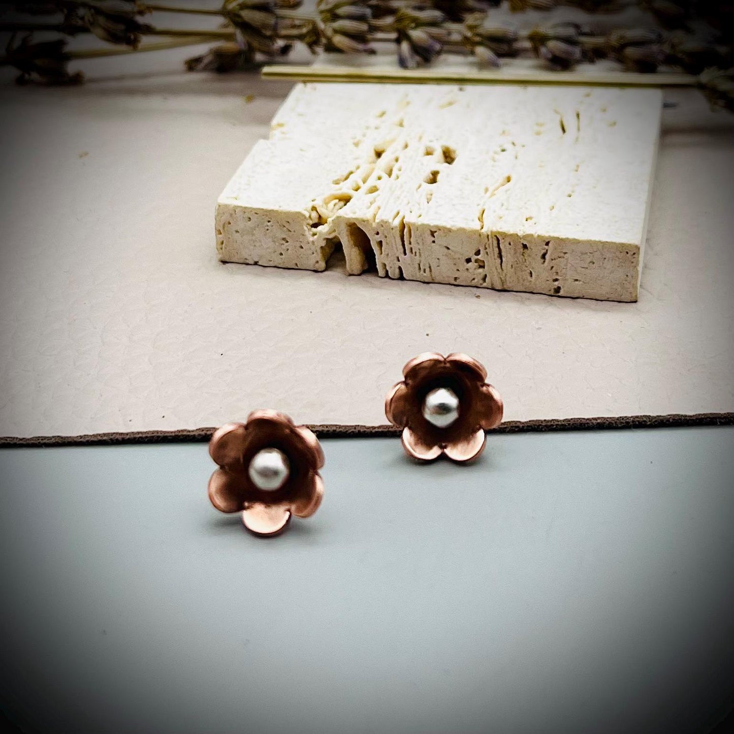 Copper and Sterling Silver Flower Earrings, Forget Me Not Stud Earrings, Daisy Stud Flower Earrings, Copper and Silver Flower Stud Earrings