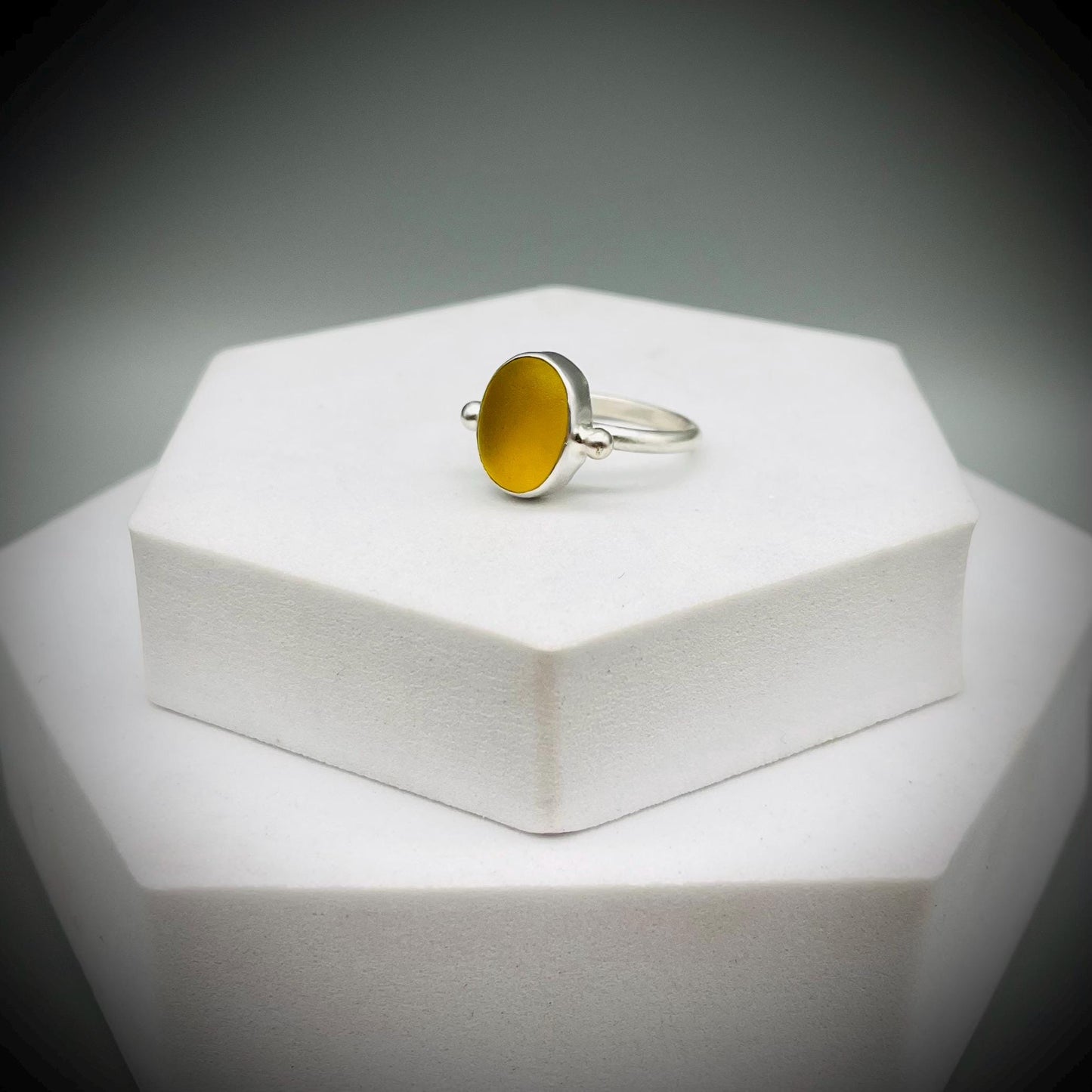Sea Glass Ring, Yellow Sea Glass Ring, Sterling Silver Sea Glass Ring, Yellow Sea Glass Ring Size N