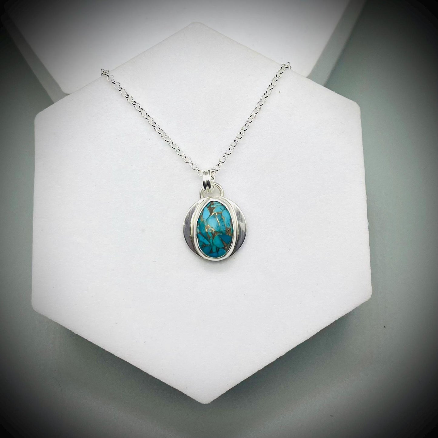 Mohave Copper Turquoise Crystal and Sterling Sliver Necklace, Mohave Turquoise Pendant Necklace, Turquoise Necklace, December Birthstone