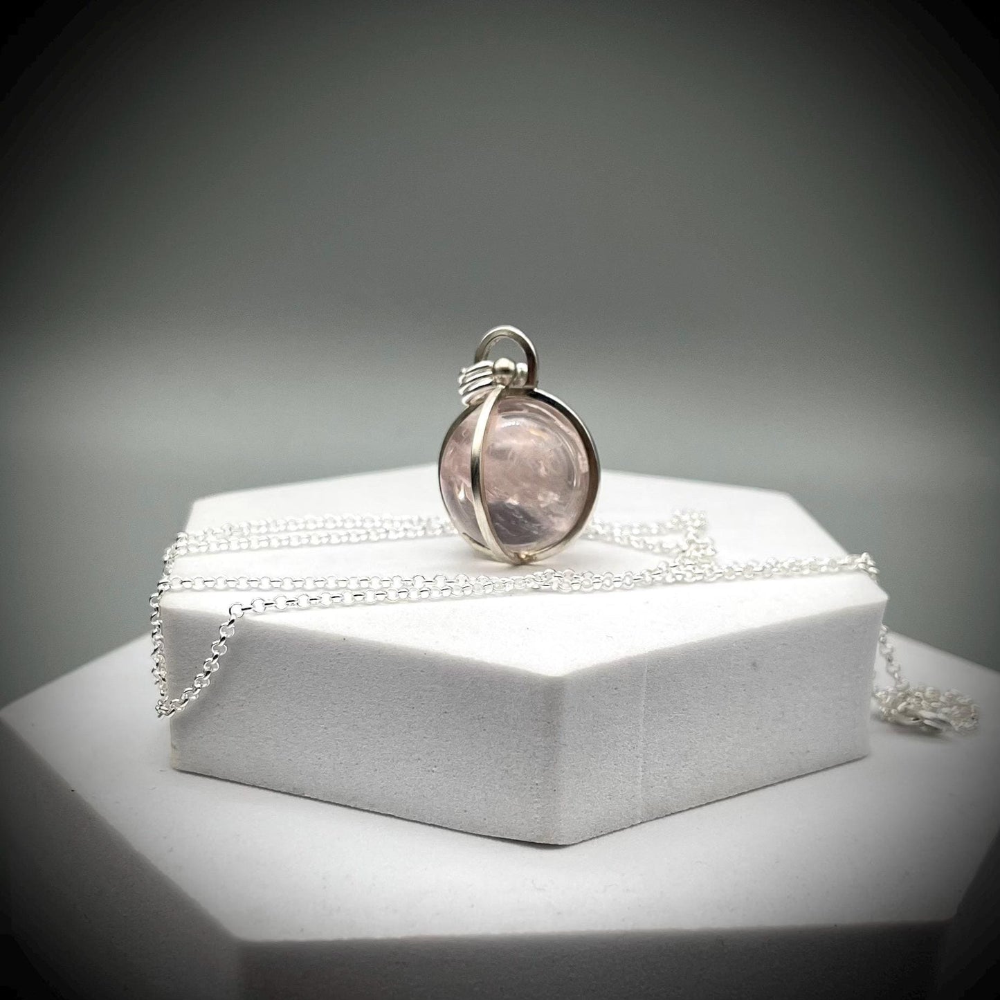 Rose Quartz Crystal Ball Necklace, Rose Quartz and Sterling Silver Necklace, Rose Quartz Pendant, Caged Rose Quartz Crystal