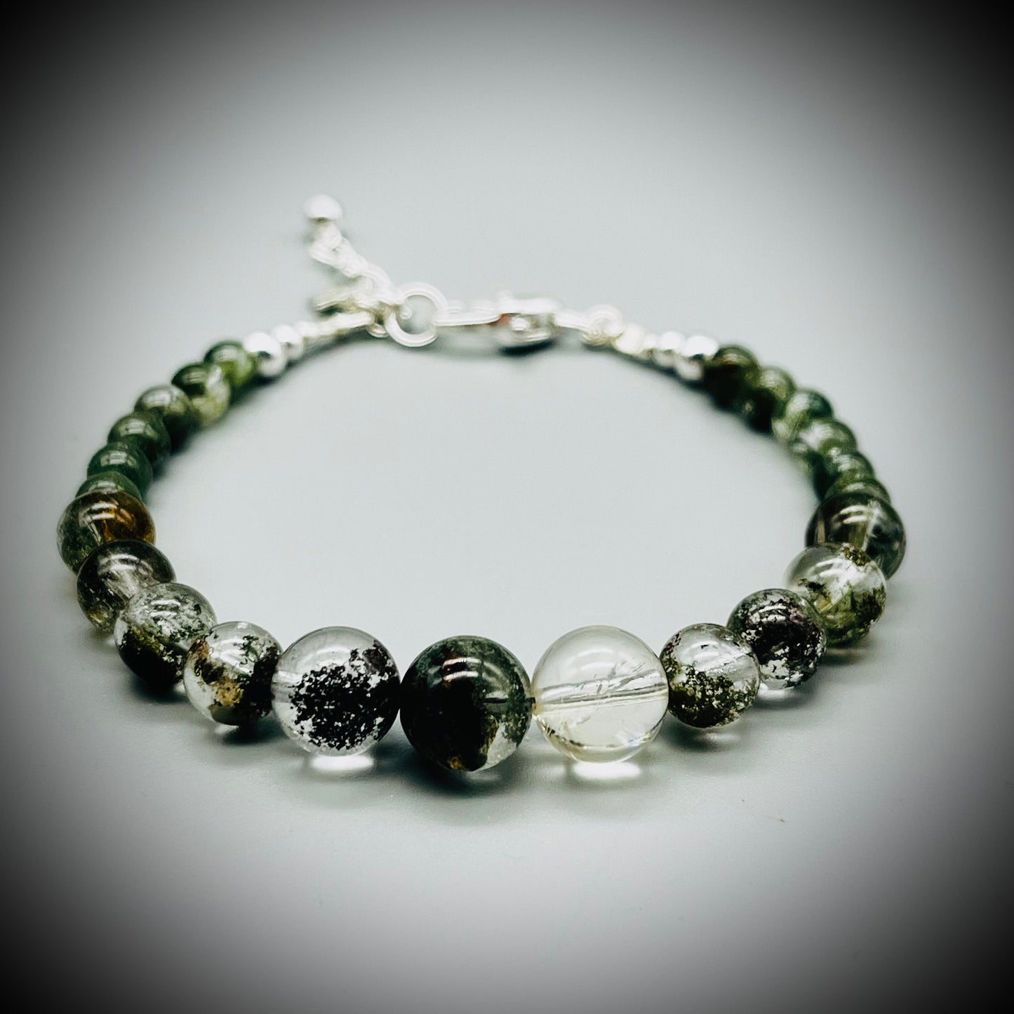 Phantom Quartz Crystal Bracelet, Phantom Quartz and Sterling Silver Bracelet, Quartz Crystal Bracelet, Phantom Quartz Crystal