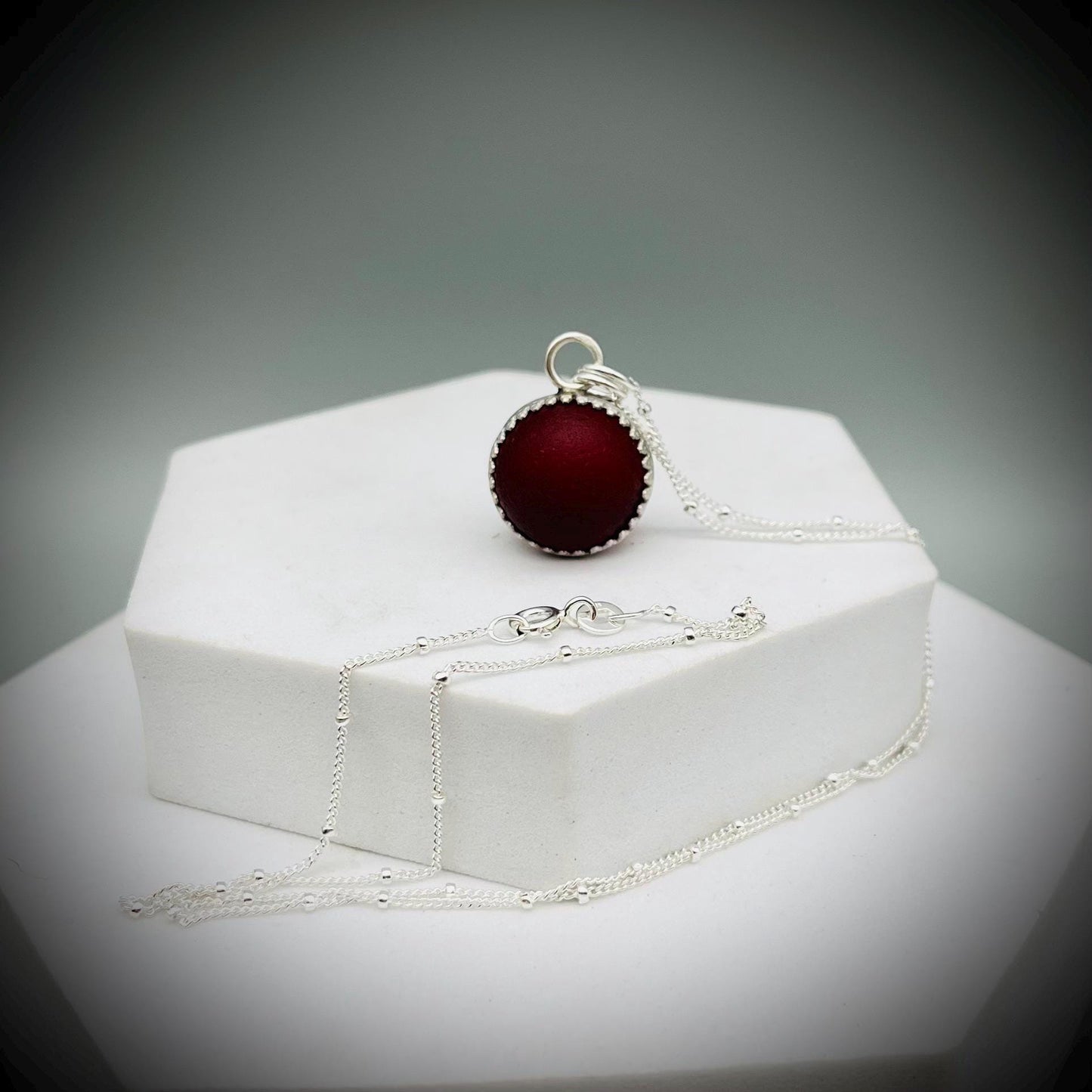 Red Sea Glass Marble Necklace, Handmade Sterling Silver Jewellery, Red Sea Glass Pendant, Codd Marble Pendant, Red Sea Glass Pendant
