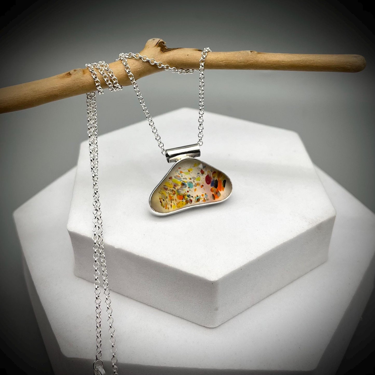 Spotty Sea Glass Pendant, Spotty Glass Necklace, Sea Glass and Sterling Silver Necklace, Sea Glass Necklace
