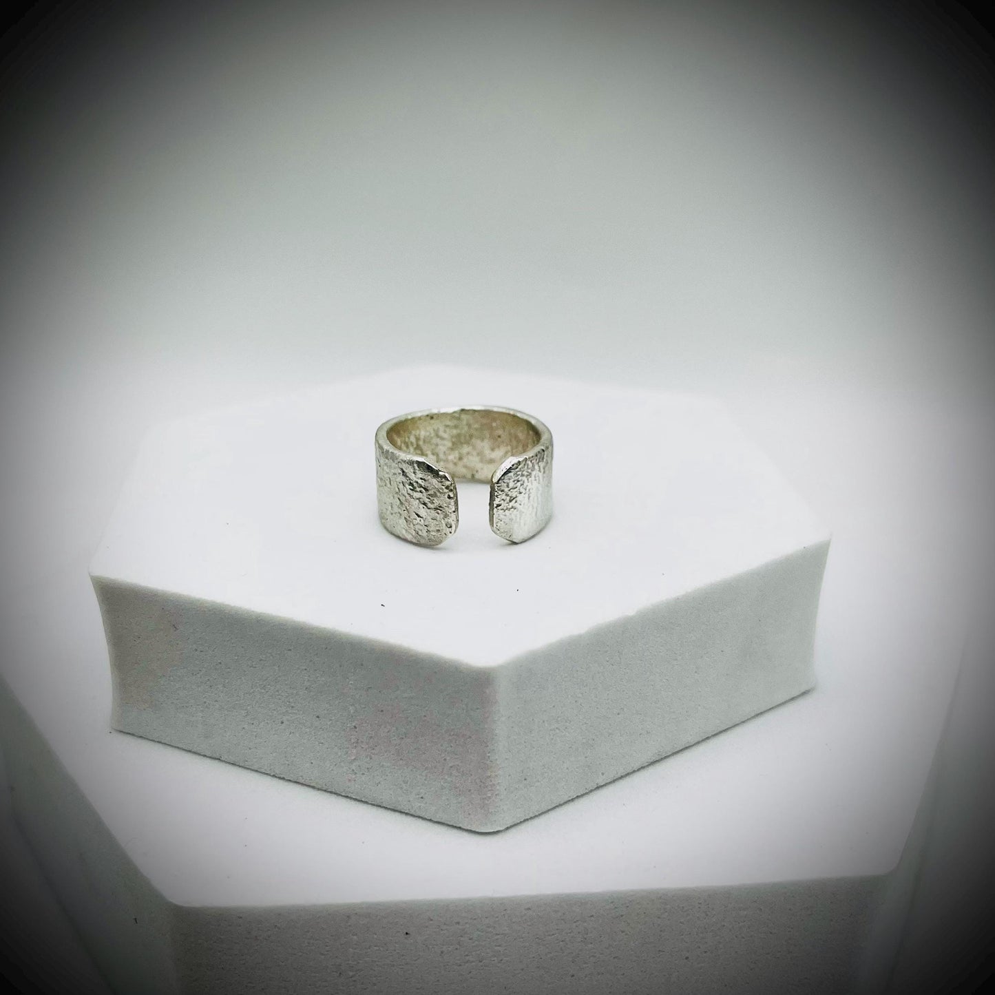 Sterling Silver Wide Ring Bang, Reticulated Silver Ring Band, Textured Silver Ring, Wide Silver Ring with Amber, Amber Thumb Ring,