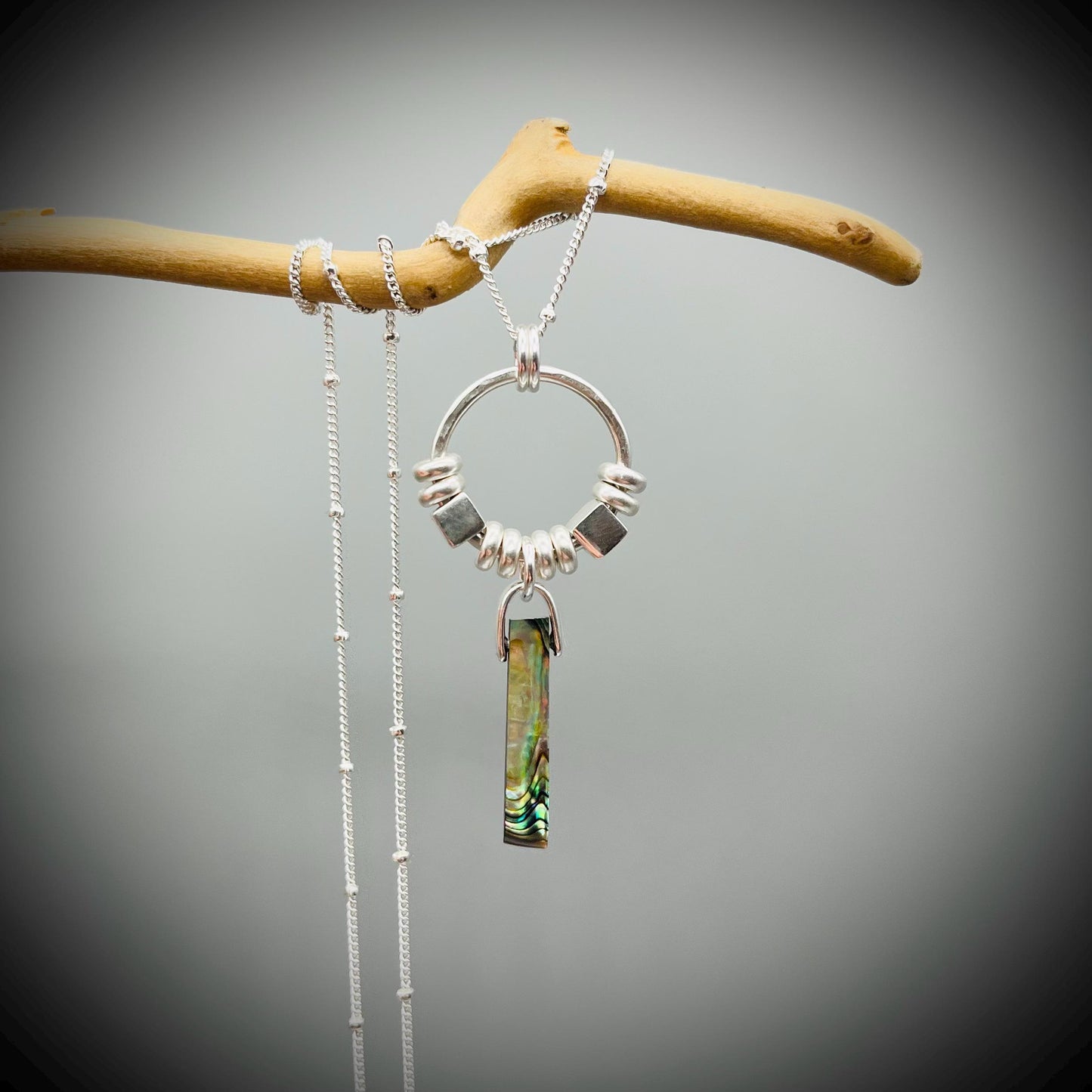 Abalone Shell Necklace, Abalone Silver Hoop Pendant, Abalone and Silver Necklace, Fidget Spinner Pendant, Paua Shell Nekclace